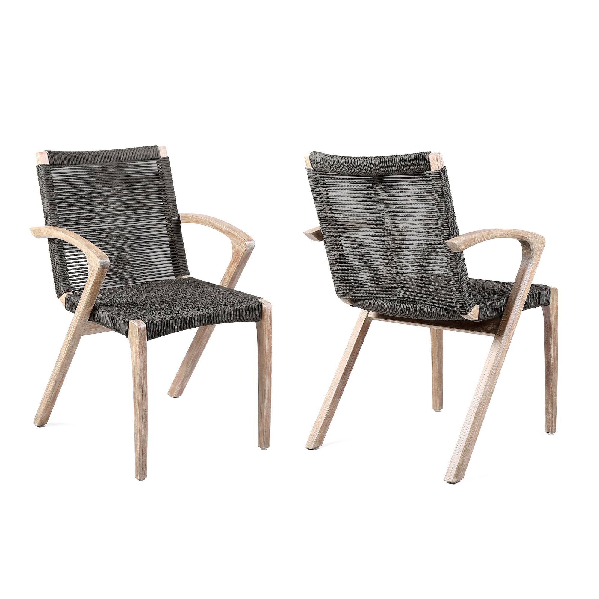 Armen Living - Brielle Outdoor Light Eucalyptus Wood and Dining Chairs - Set of 2 - Charcoal Rope