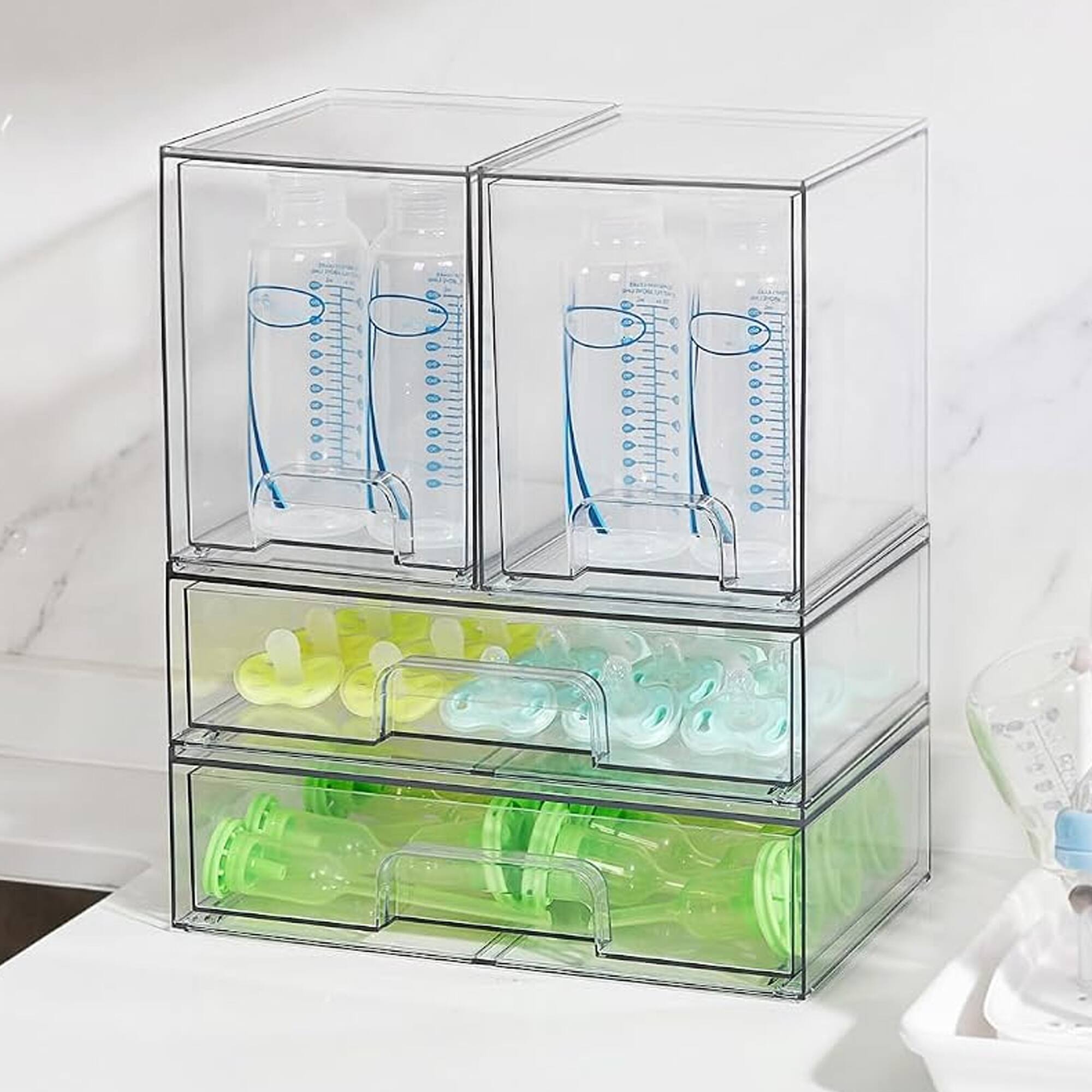 Alt View 2. Cheer Collection - Stackable Acrylic Storage Drawer Organizers, 4-Piece Modular Set with Pull Handles, 2 Sizes - Clear.