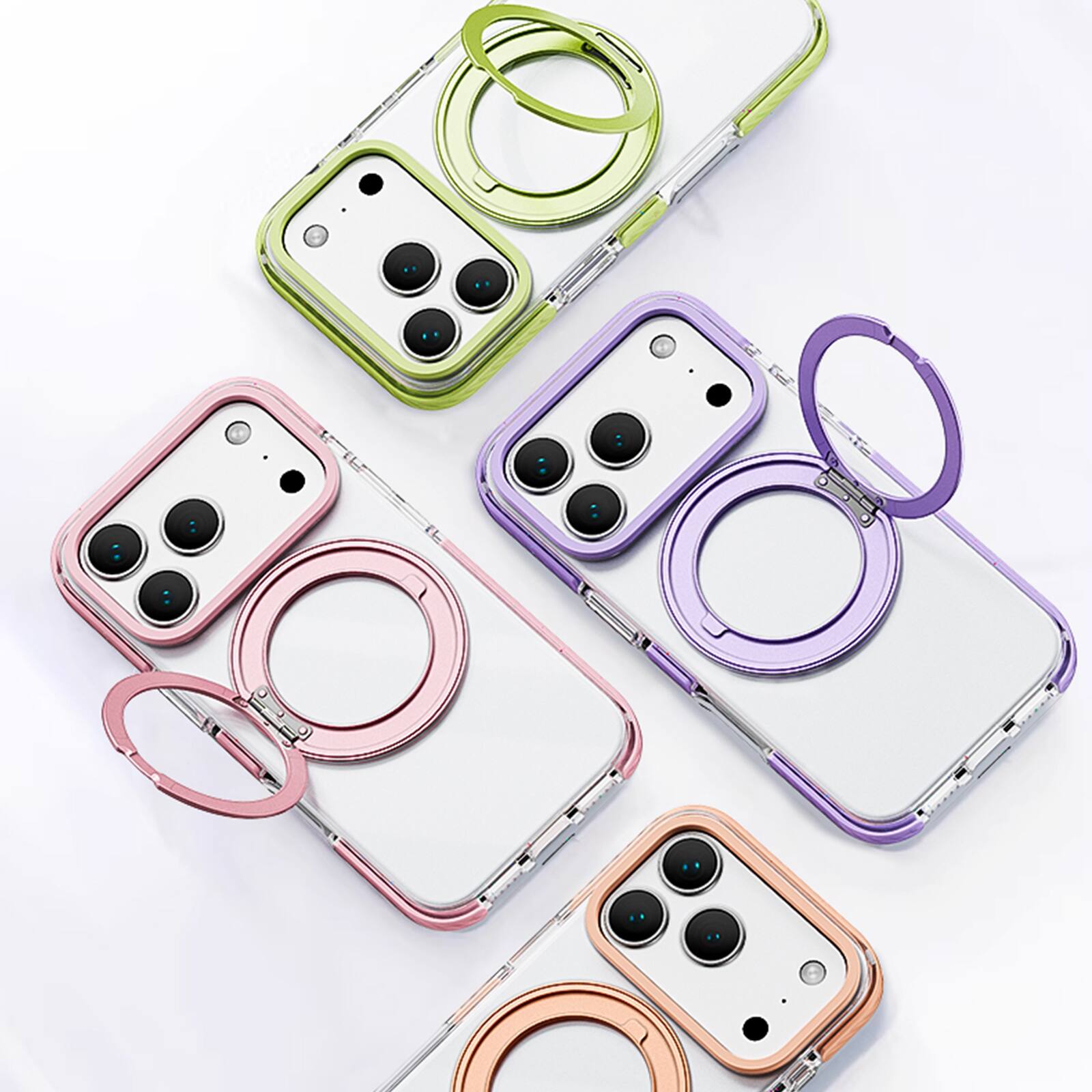 Alt View 4. Dteck - Magnetic Clear Case for Apple iPhone 17 Pro Max with 360 Rotating Ring Stand, Transparent Shockproof Protective Cover - Green.