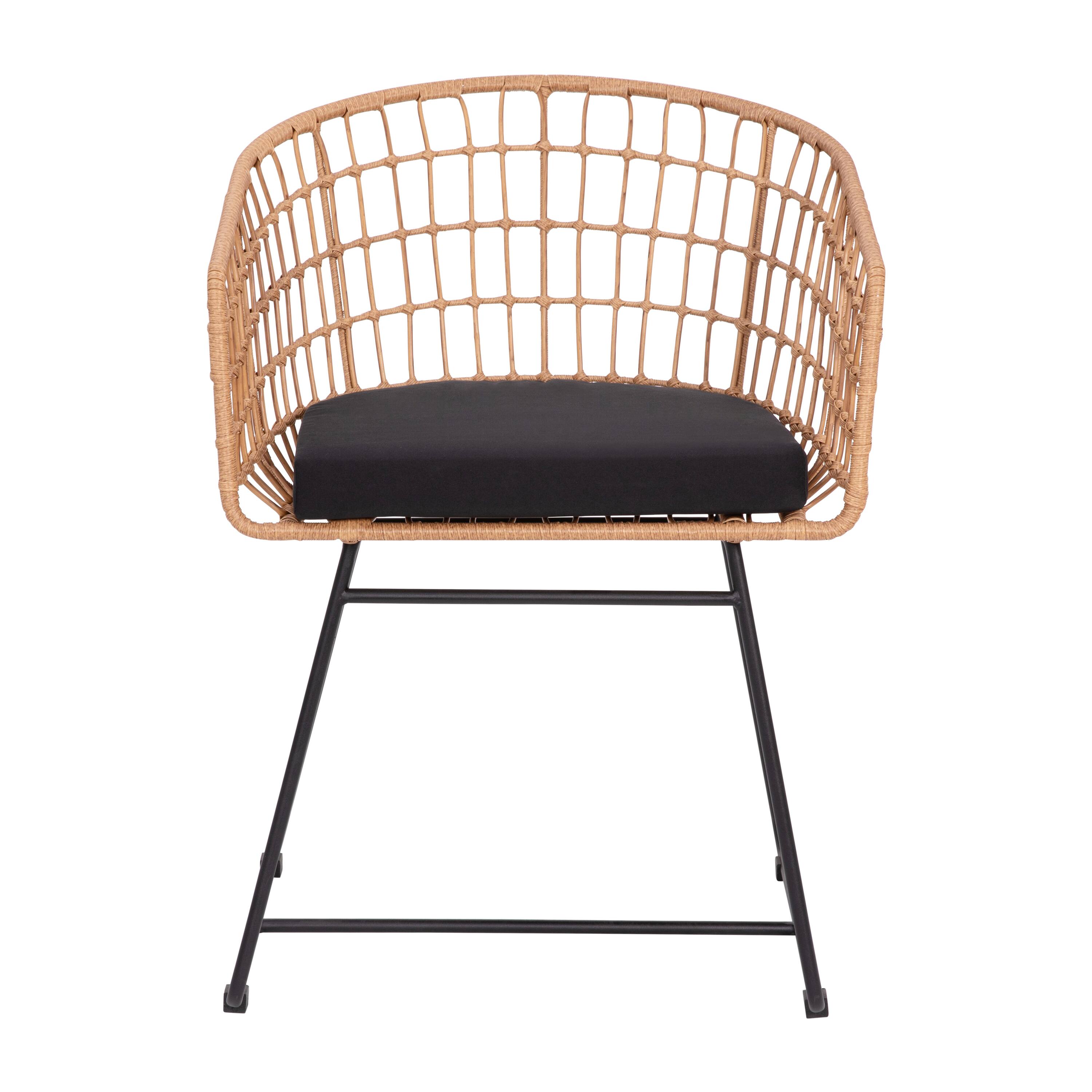 Alt View 10. Emma + Oliver - Ari Set of Two All-Weather Faux Rattan Rope Chairs with Padded Cushions for Indoor and Outdoor Use - Black Cushion/Natural Frame.