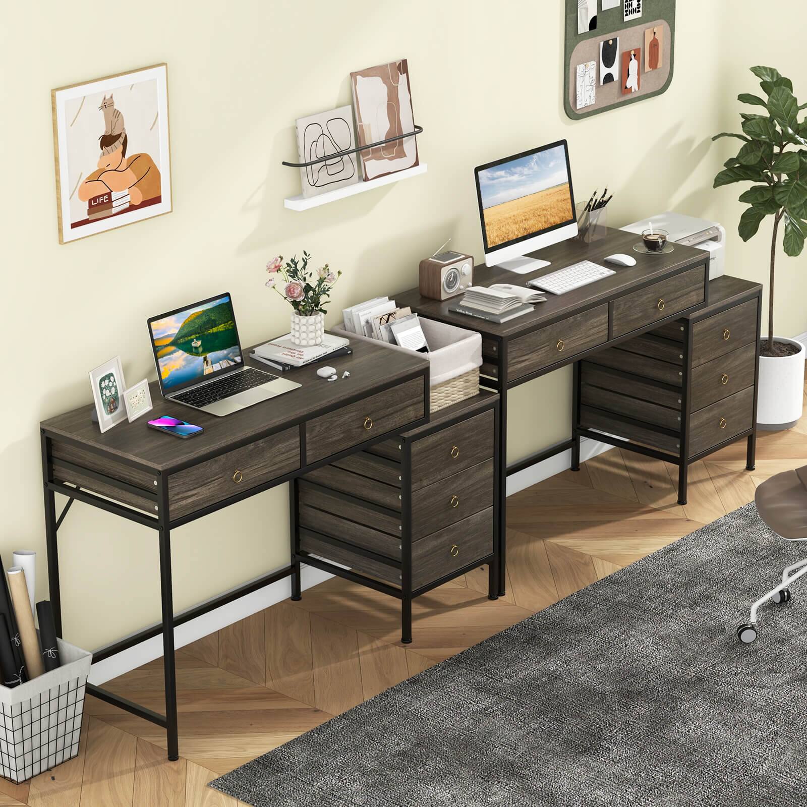 Alt View 4. Costway - Costway Computer Desk with 5 Drawers, Side File Cabinet, Heavy-duty Metal Frame for Office - Gray & Black.