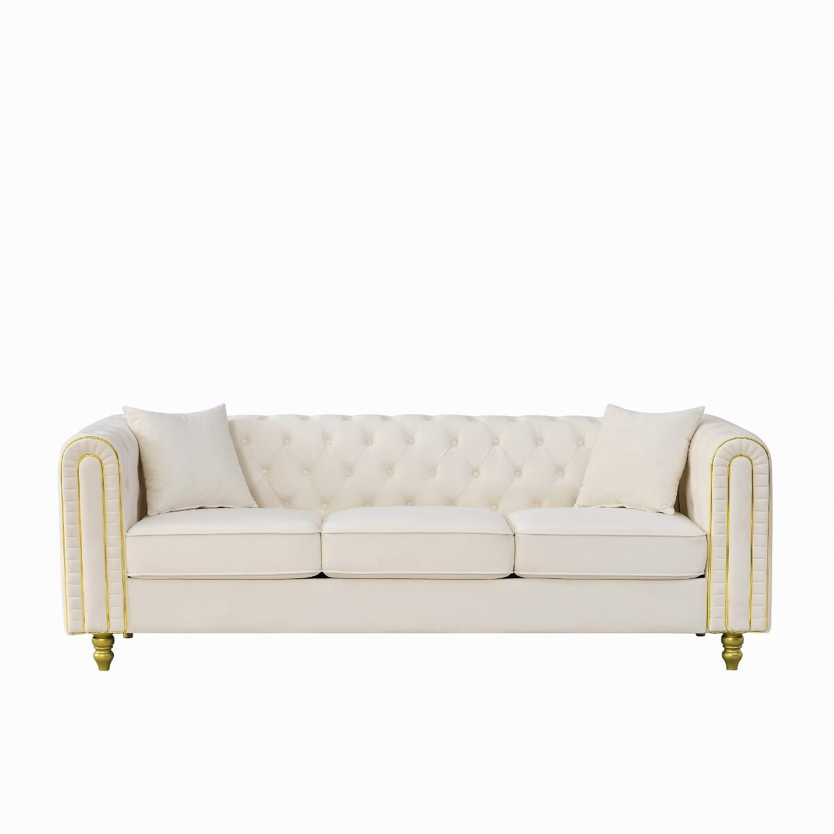 Alt View 2. Ropilly - Ropilly Beige Velvet Sofa Set Chesterfield Loveseat Style with Button Tufting Gold Legs for 6 Seat Living Room - Beige.