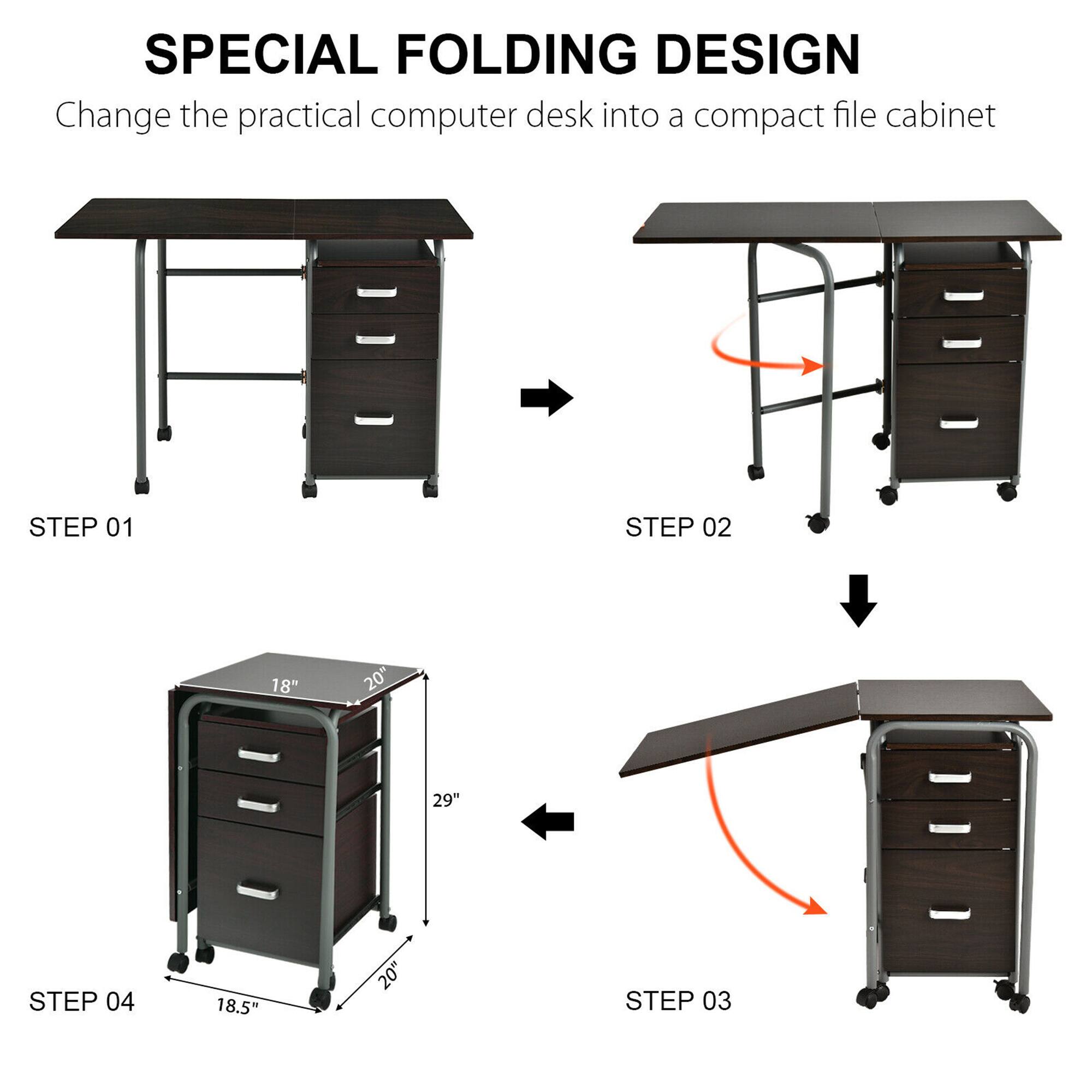SPECIAL FOLDING DESIGN: Change the practical computer desk into a compact file cabinet
STEP 01: 18" 20" 29"
STEP 02: 18.5" 20"
STEP 03: 18.5" 20"