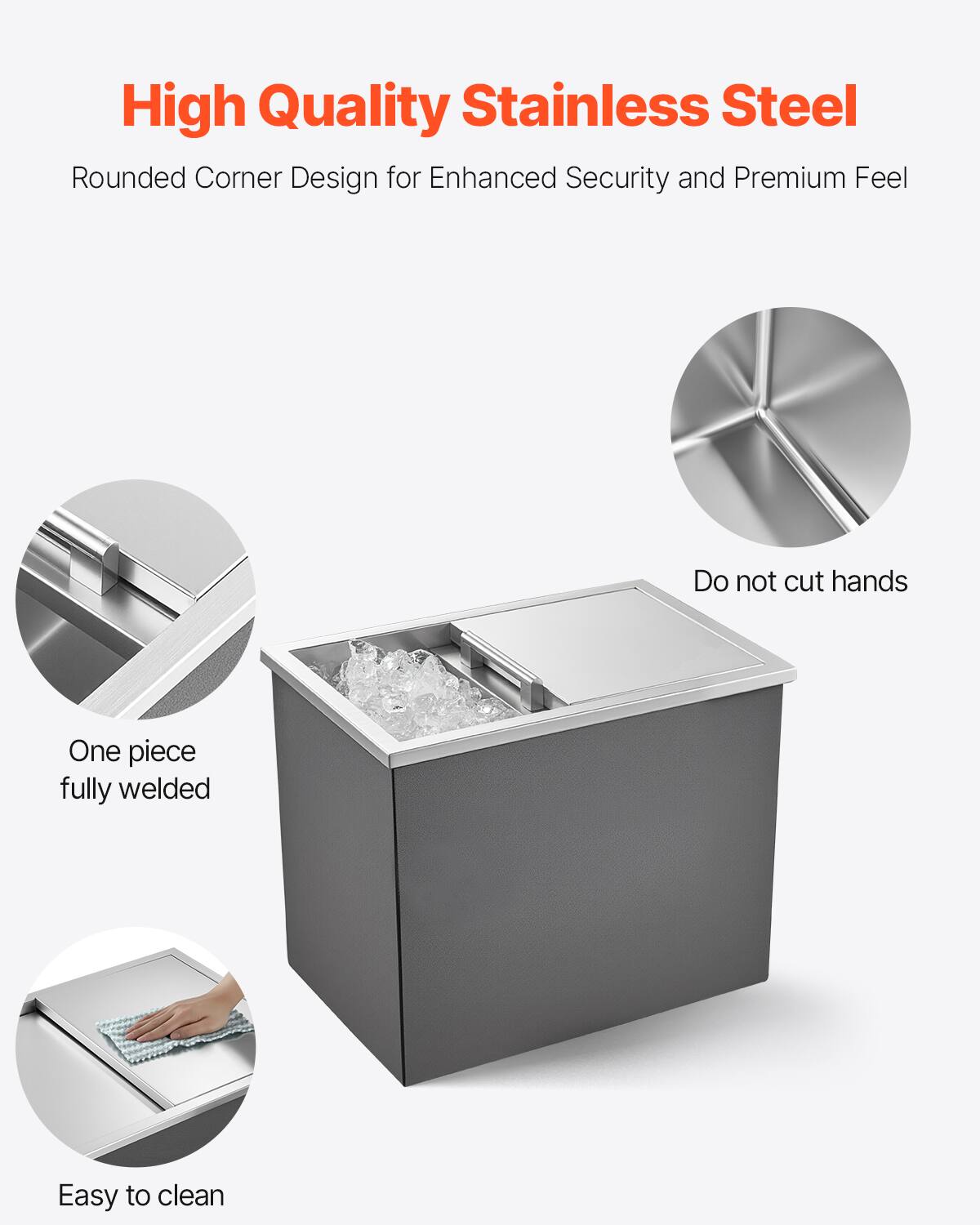 High Quality Stainless Steel  
Rounded Corner Design for Enhanced Security and Premium Feel  

- One piece fully welded  
- Do not cut hands  
- Easy to clean
