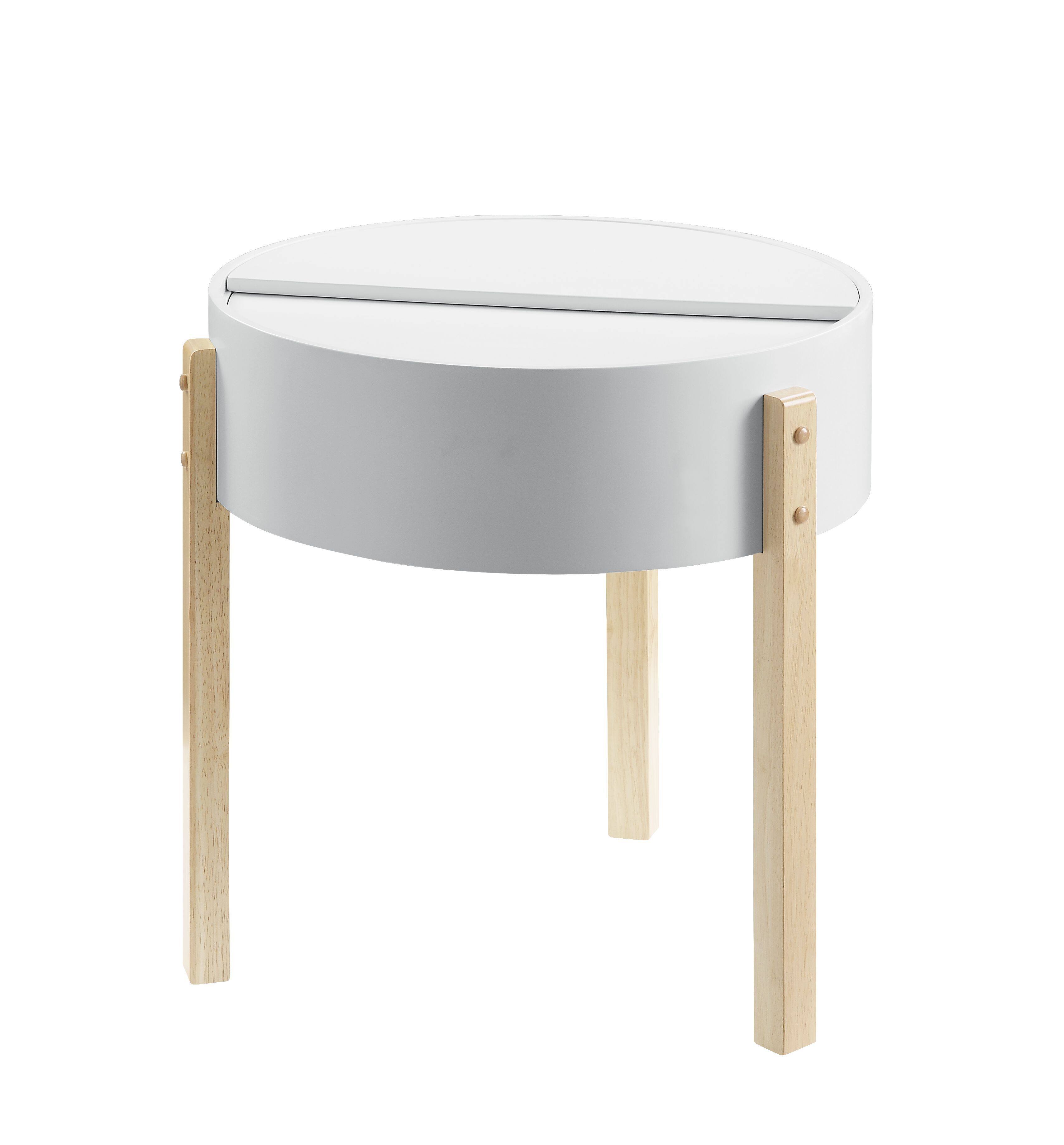 Alt View 2. Manhattan Lane - Round Wooden End Table with Hidden Storage - White and Brown.