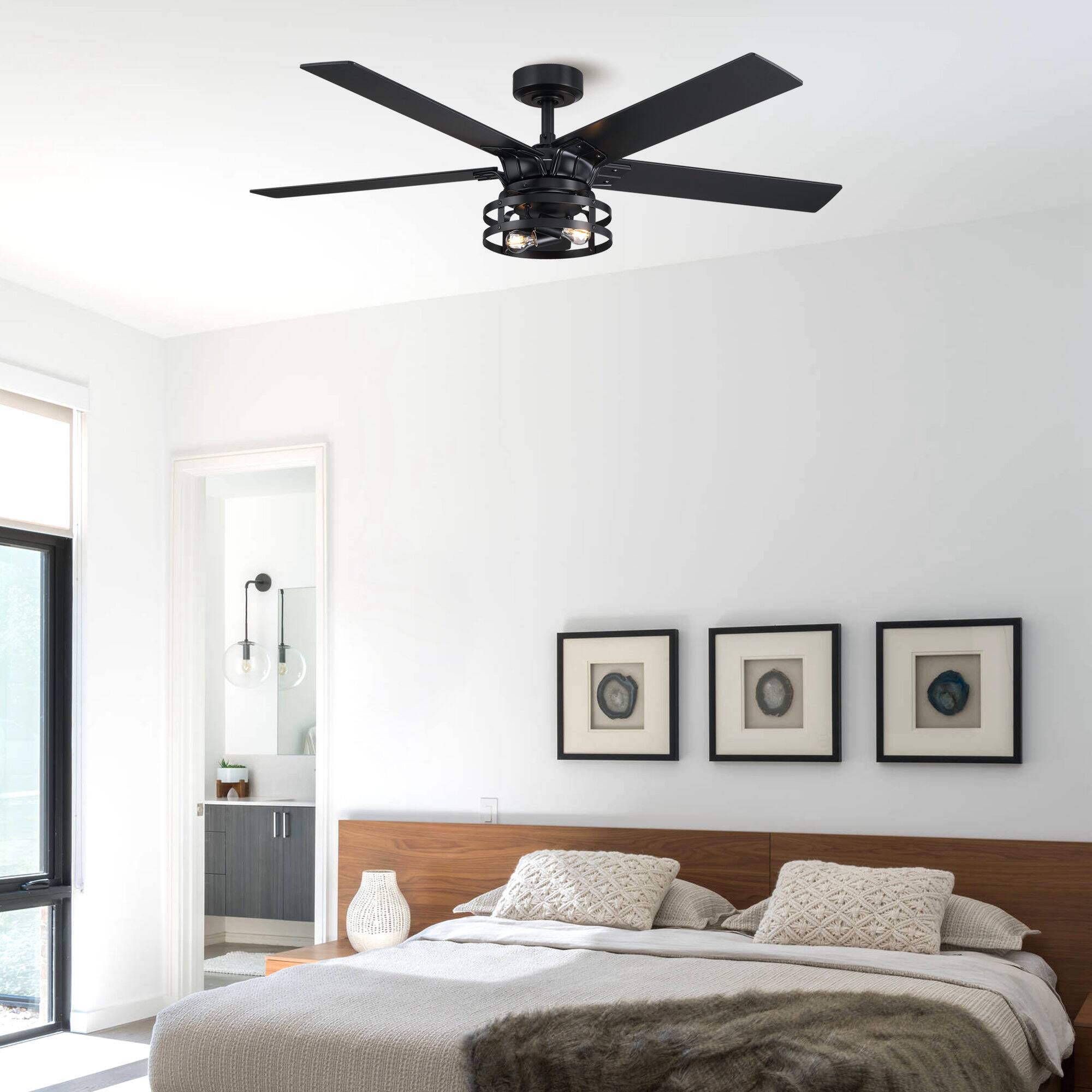 Alt View 2. Parrot Uncle - 52 in. Modern Matte Black Reversible Blades Ceiling Fan with Light and Remote - Black.