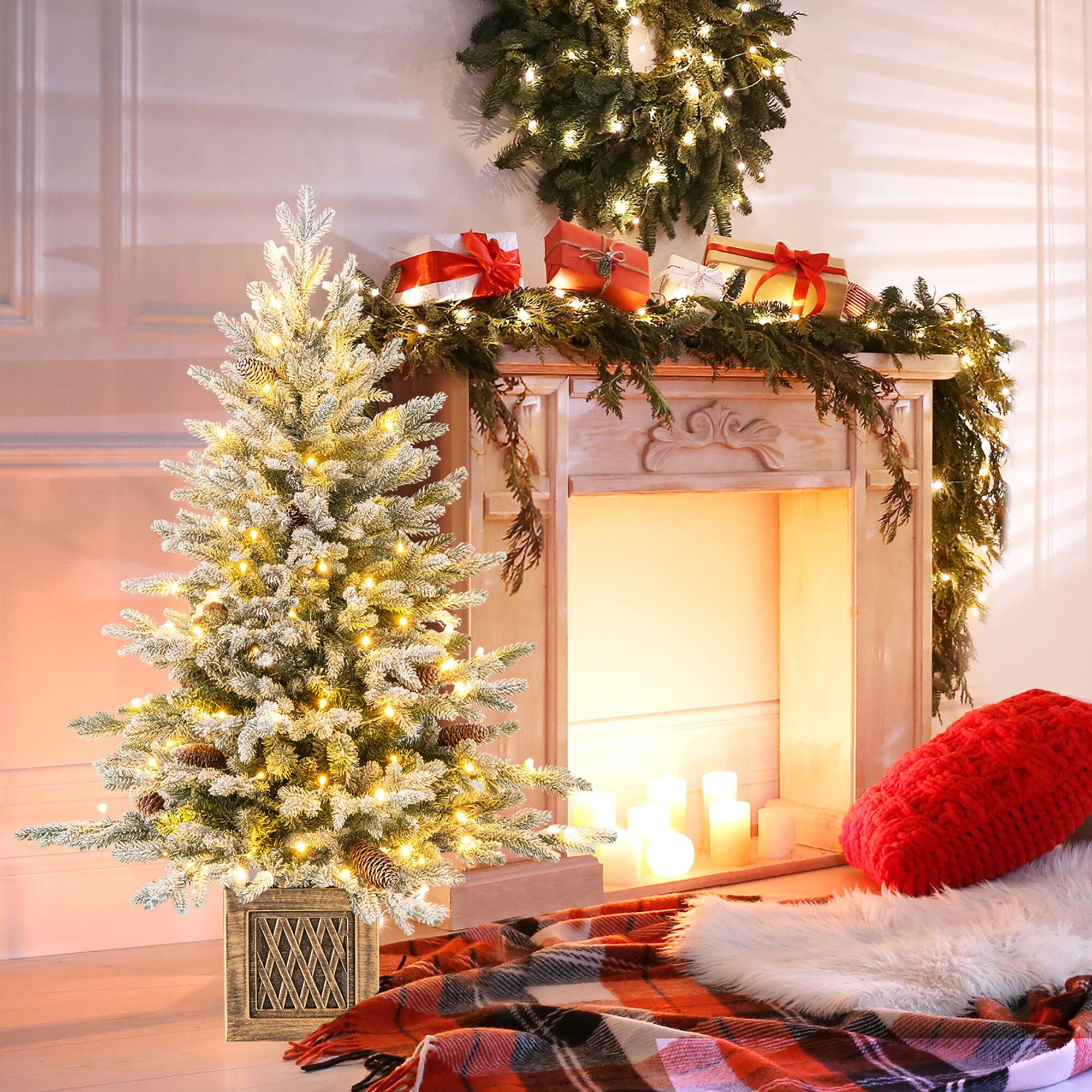 Alt View 1. Gymax - Gymax 4 FT Artificial Xmas Tree Flocked Christmas Tree w/ 231 PE PVC Branch Tips - Green, White.