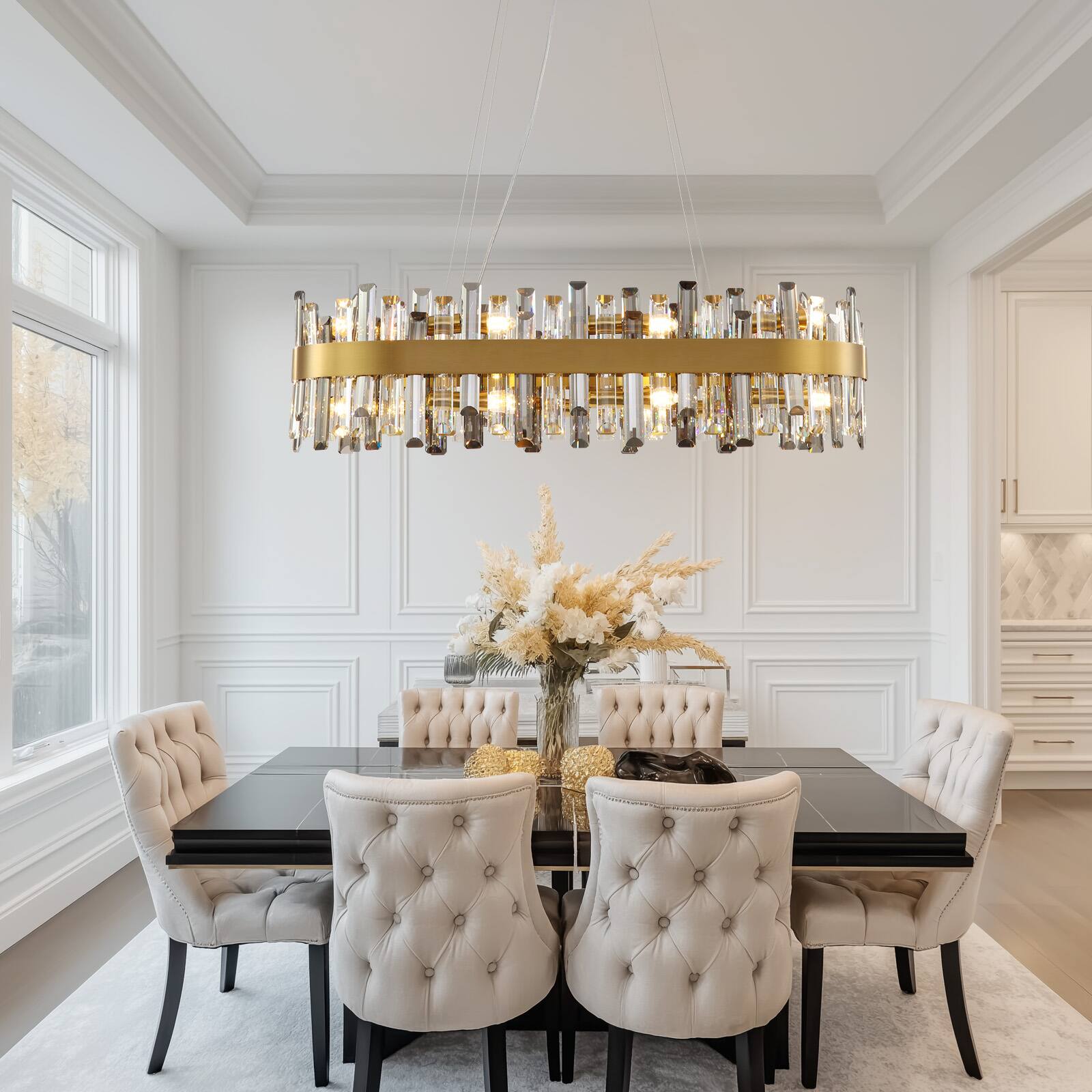 Alt View 1. Siljoy - 35.5in 16-Light Gold Smoke Oval K9 Crystal Empire Chandelier Dimmable Hardwired Linear Pendant Light for  Foyer Bedroom - Gold.