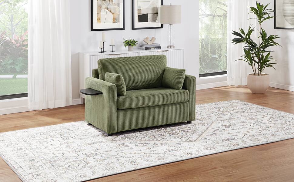 Alt View 2. Roomtec - Twin Size Sofa Bed 47.2 inch Sleeper Sofa Loveseat Sofa with a Foldable Mattress a Foldable Side Table a Side Storage - Green.