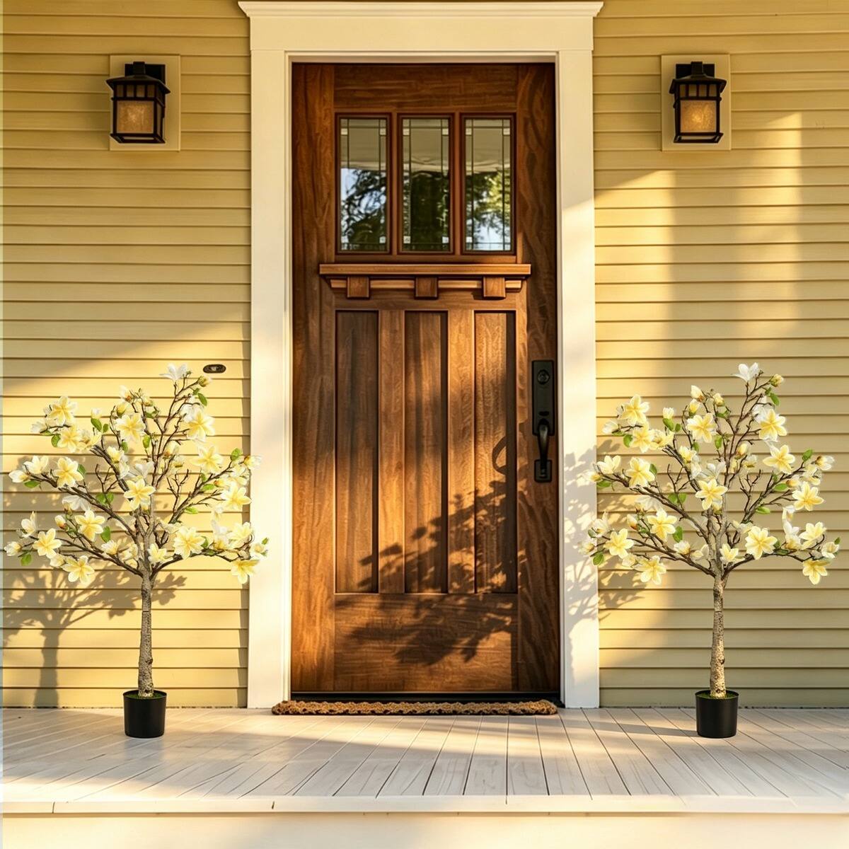 Alt View 2. Oumilen - 47.2in Artificial Magnolia Tree, 1.2M White Faux Flower Tree with Pot for Indoor Home Decor Living Room Entryway - White.