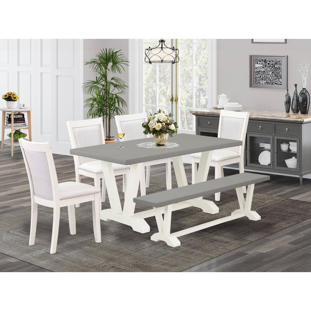 Angle. East West Furniture - East West Furniture 6-Piece Dining Table Set Includes a Wood Dining Table - 4 Cream Linen Fabric Upholstered Chairs - Multi-Color.