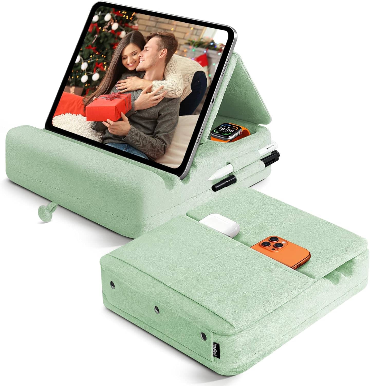 FINEAK - Foldable Tablet Pillow Stand with Storage for All Devices - Green