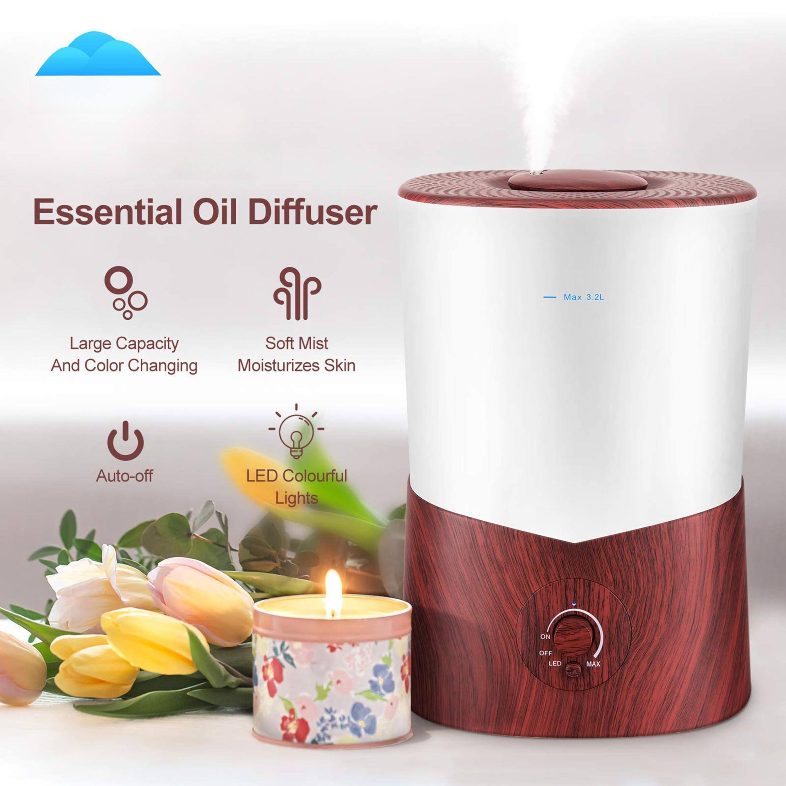 Essential Oil Diffuser

- Large Capacity And Color Changing
- Soft Mist Moisturizes Skin
- Auto-off
- LED Colourful Lights
- Max 3.2L