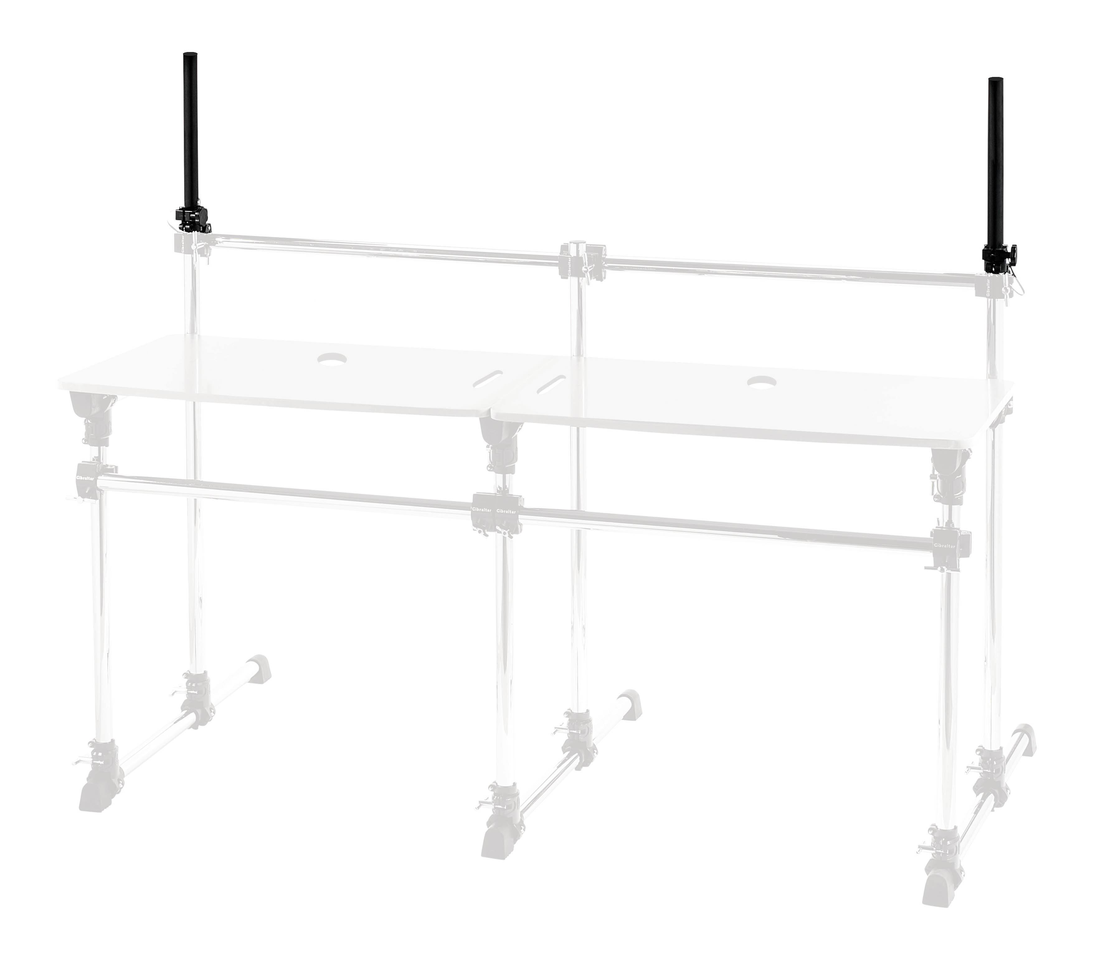 Front. Gibraltar Hardware - Elevate Speaker Mounts, Mounts Directly to Outer Legs, Eliminates Extra Speaker Stands.