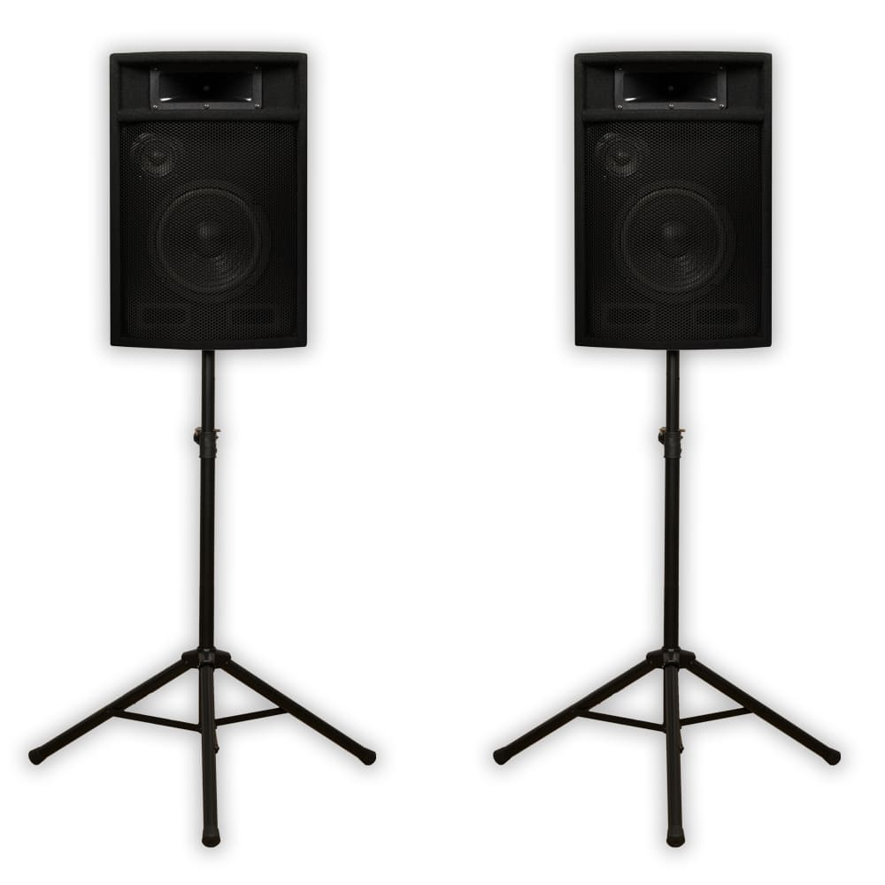 Acoustic Audio by Goldwood - PA-380X Passive 8" DJ Speakers and Stands PA Karaoke 3-Way Studio Home Audio - Black