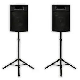 Acoustic Audio by Goldwood - PA-380X Passive 8" DJ Speakers and Stands PA Karaoke 3-Way Studio Home Audio - Black