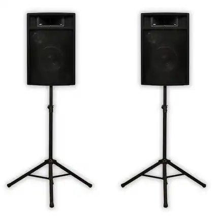 Front. Acoustic Audio by Goldwood - PA-380X Passive 8" DJ Speakers and Stands PA Karaoke 3-Way Studio Home Audio - Black.