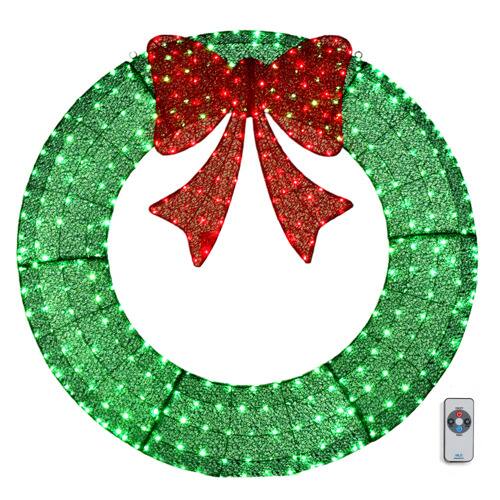 Winado - 60in Christmas Wreath Large Pre-Lit with LED Lights, Bows, Remote Control for Indoor Outdoor Holiday Party Decorations - Green