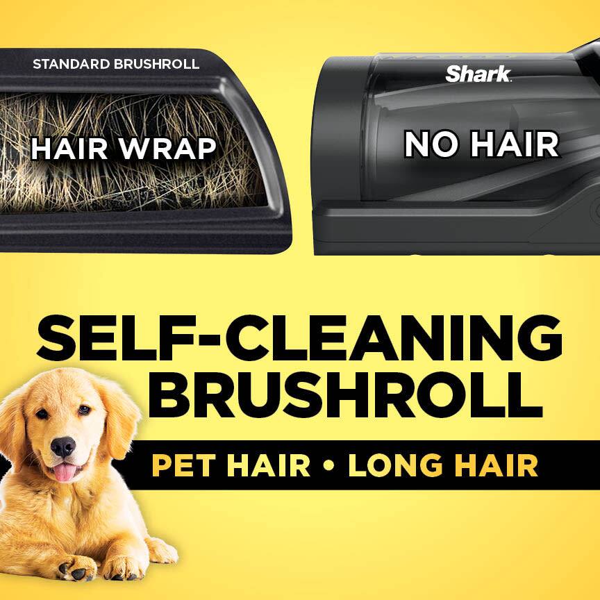 STANDARD BRUSHROLL  
HAIR WRAP  

Shark  
NO HAIR  

SELF-CLEANING BRUSHROLL  
PET HAIR • LONG HAIR
