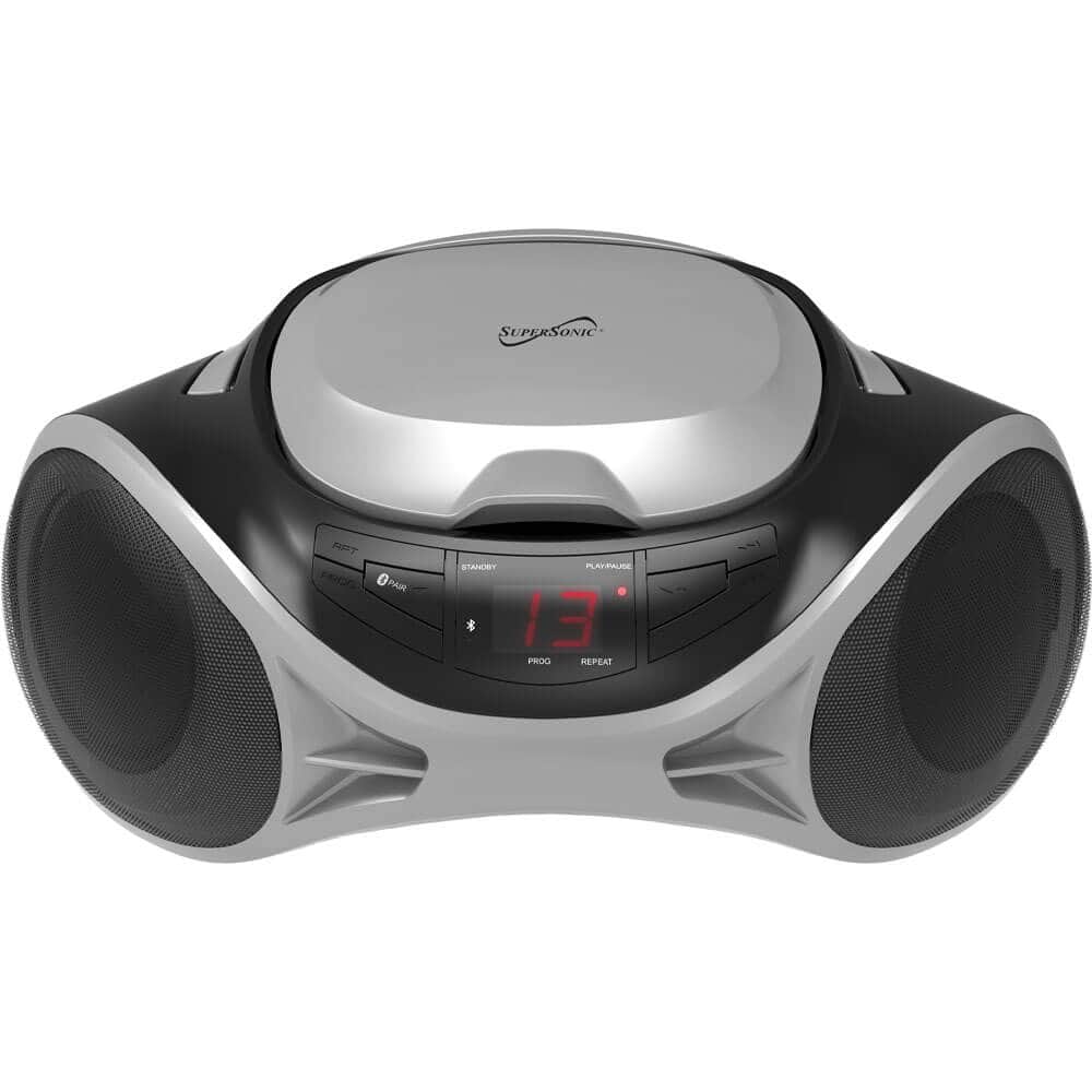 Supersonic - SC726BTSLV Portable AM/FM Radio CD Player Boombox with Bluetooth - Silver - Black
