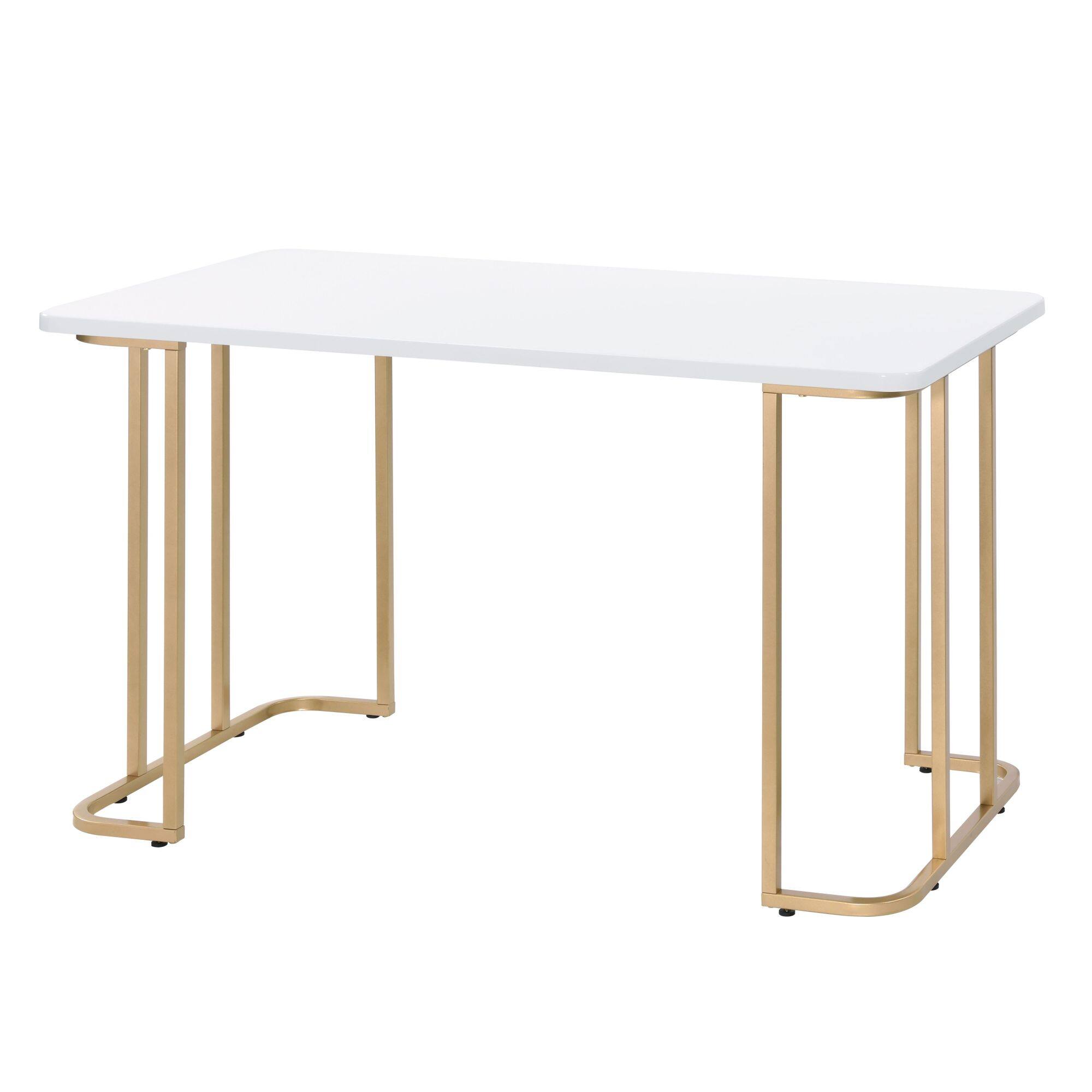 Back. GOODSILO - Contemporary White and Gold Writing Desk with Open Base Design for Home Office and Study Spaces - Gold+White.