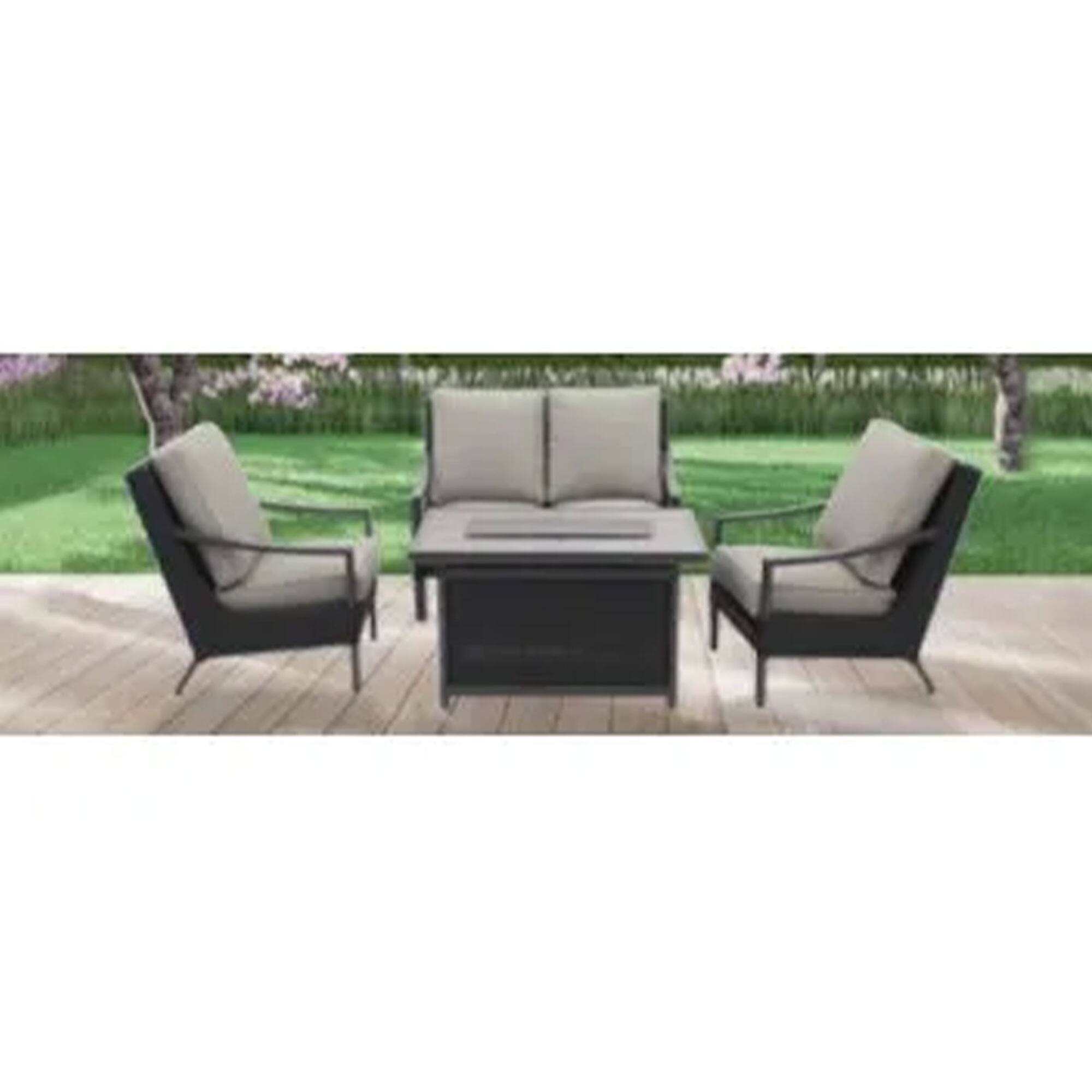 Alt View 4. Four Seasons Courtyard - Four Seasons Courtyard Wilmette Firepit Woven Wicker with Grouted Stone Top - Black.