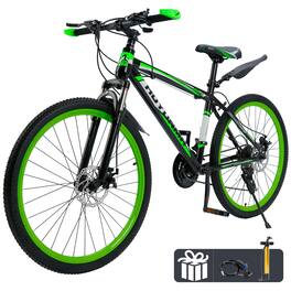 Topteng - 26" Mountain Bike for Men/Women - 24-Speed, Dual Disc Brakes, High-Carbon Steel Frame, Comfort Saddle - Black&Green
