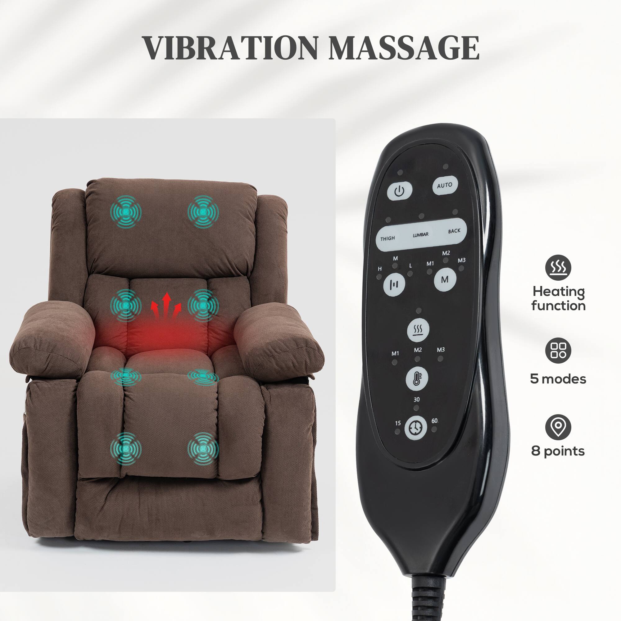 VIBRATION MASSAGE AUTO THIGH BACK M1 M2 M3 Heating function 5 modes 8 points