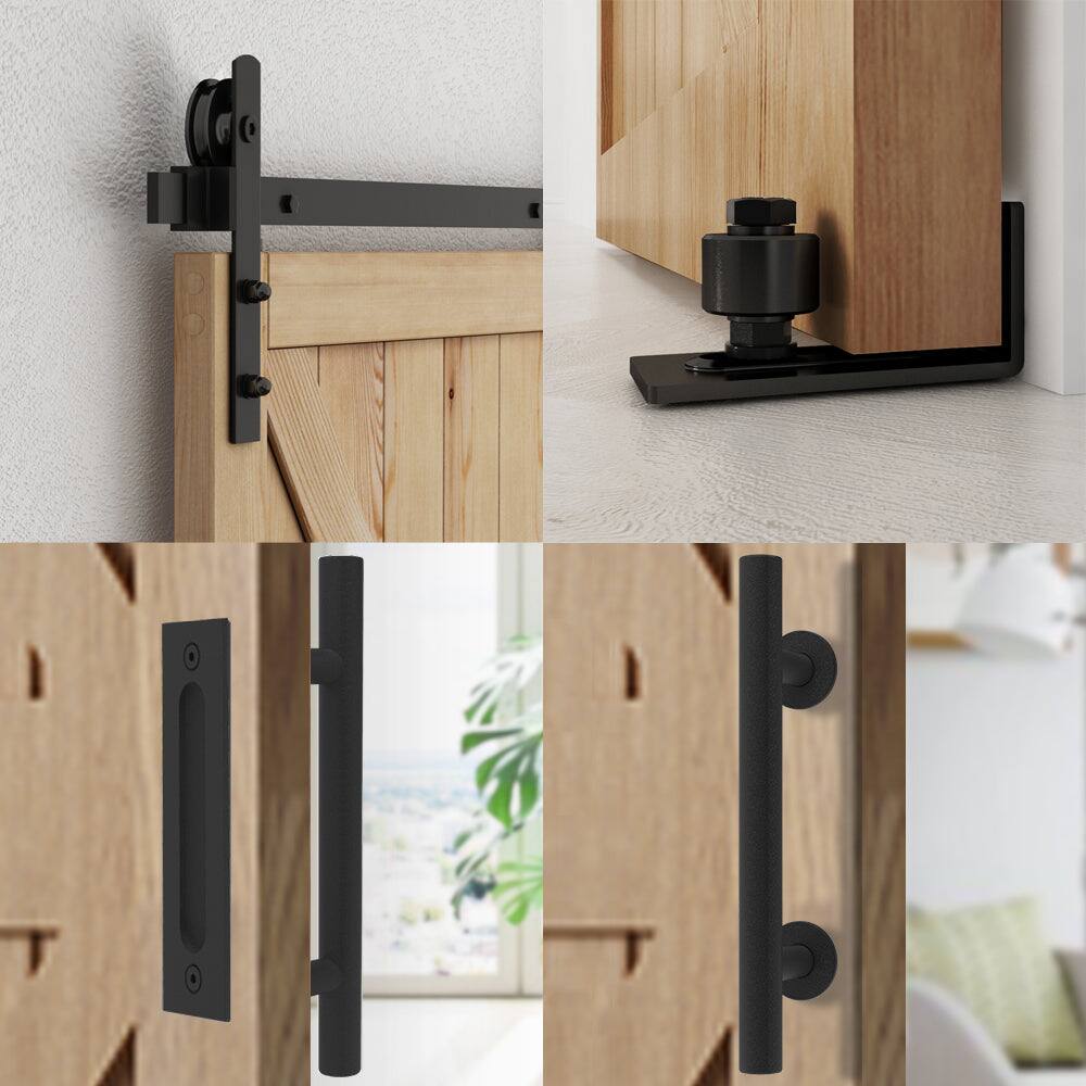 Alt View 1. Boyel Living - 6 ft./72 in. Black Steel Strap Sliding Barn Door Track and Hardware Kit with 12 in. Cylinder Handle and Floor Guide - Black.