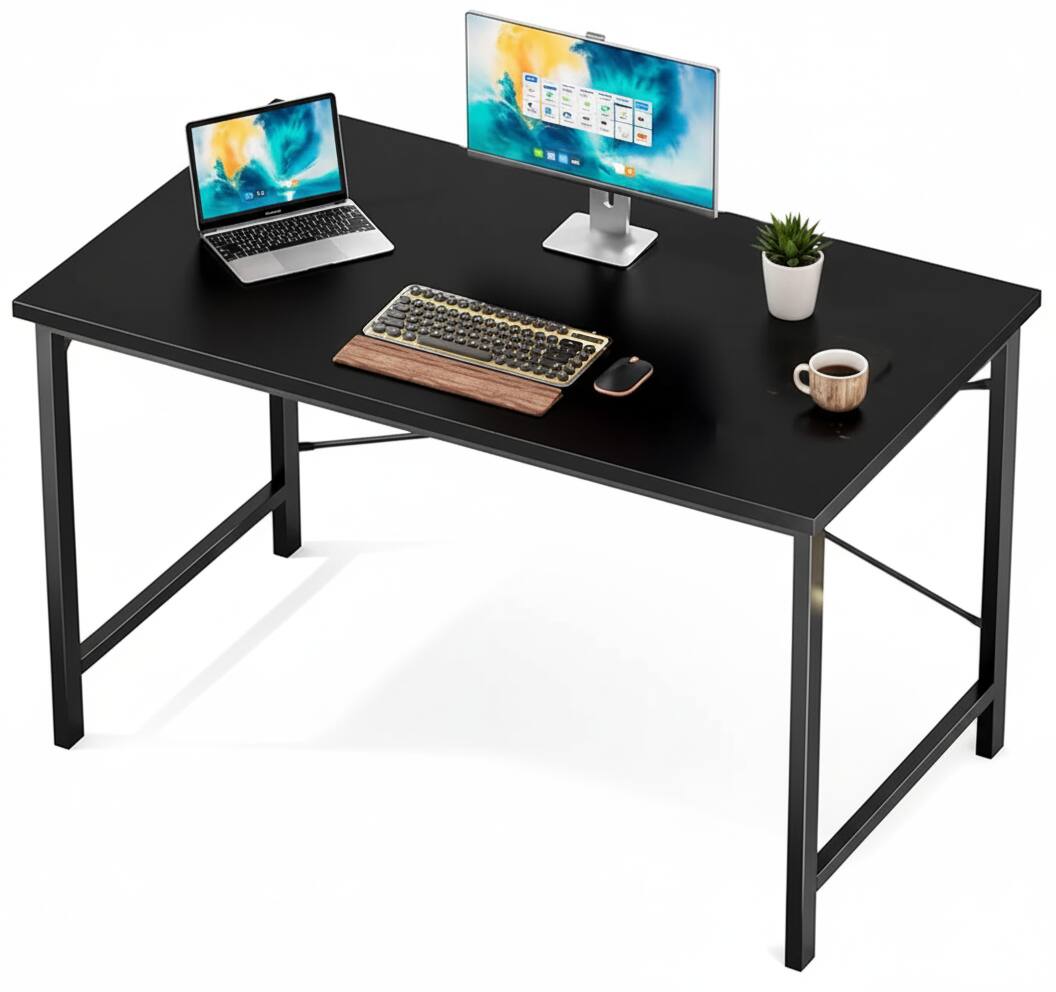 Front. AOITUN - 31 Inch Black Computer Desk, Minimalist Writing Table with Metal X-Frame, Home Office Study Desk for Students - Black.