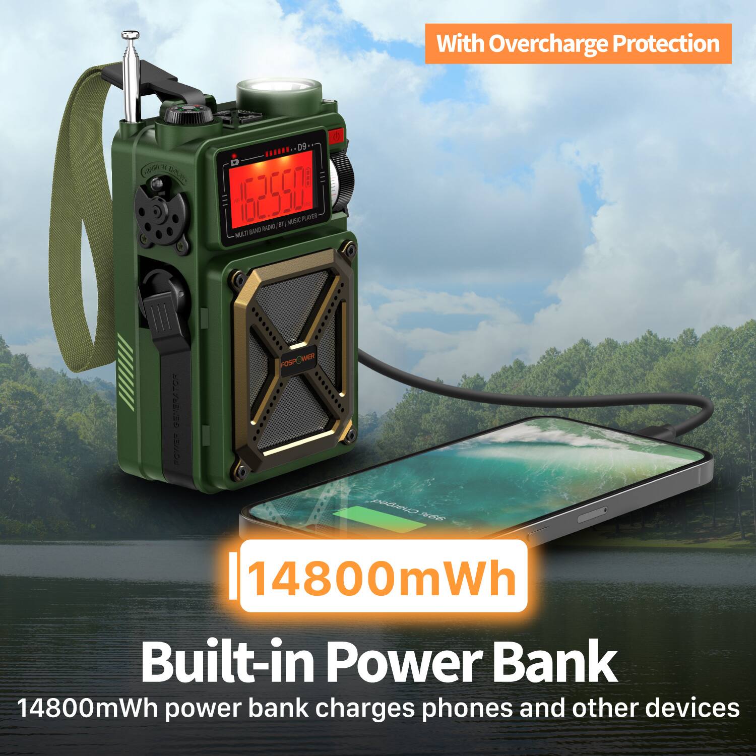 With Overcharge Protection
162558
14800mWh
Built-in Power Bank
14800mWh power bank charges phones and other devices