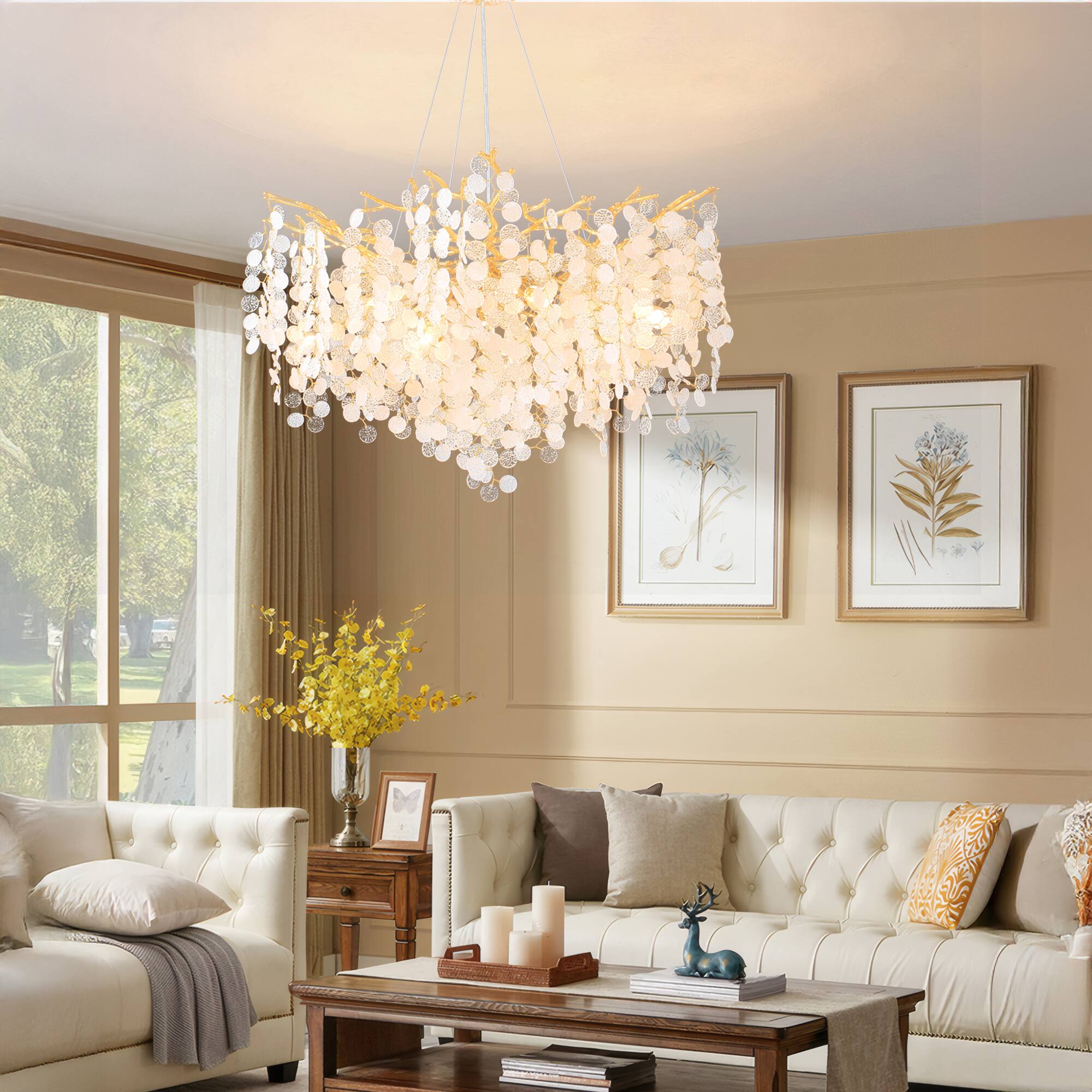 Back. RYHNUYNE - Gold Tree Branch Chandelier Adjustable 10-Light Dimmable Ceiling Fixture for Dining Room Foyer Kitchen Holiday Decor - Gold.