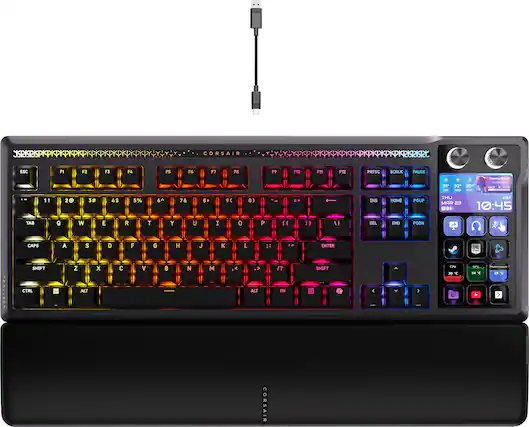 Y CORSAIR ESC F1 F2 F3 F4 F5 F6 F7 F8 F9 F10 F11 F12 PRTSC SCRLK PAUSE 9 TE M2 wEn 9O~ mas Creamy - -N - I - 1! 2 4$ 5% 6A 78 B. 9 0) INS HOME PGUP THU MIN 4 -. M 10:45 TAB a W E R T Y U I O P 1 1) \ DEL END PGDN CAPS A $ D F G H J K L ; ENTER - ........ SHIFT CTRL Z ALT x C V N M + ALT 1? FN SHIFT > CF 19 5 14 T Pumarboans 29 T > CORSAIR