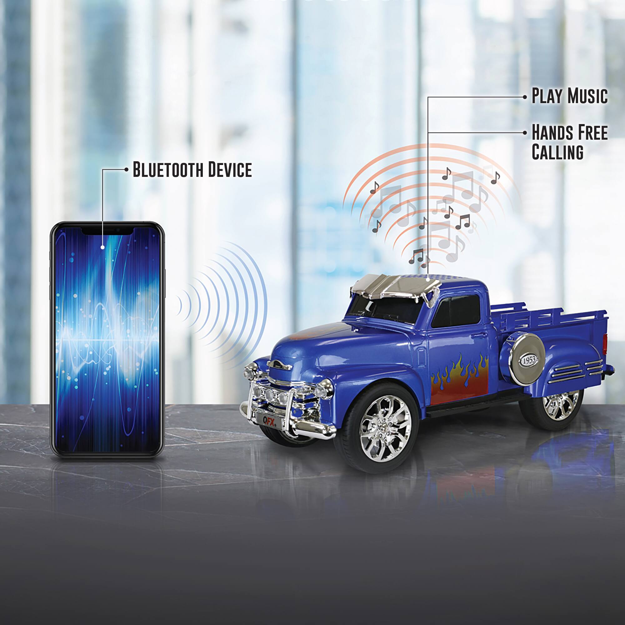 Alt View 11. QFX - Retro Classic Truck Portable Bluetooth Speaker with Bass Radiator and LED Lights - Blue.