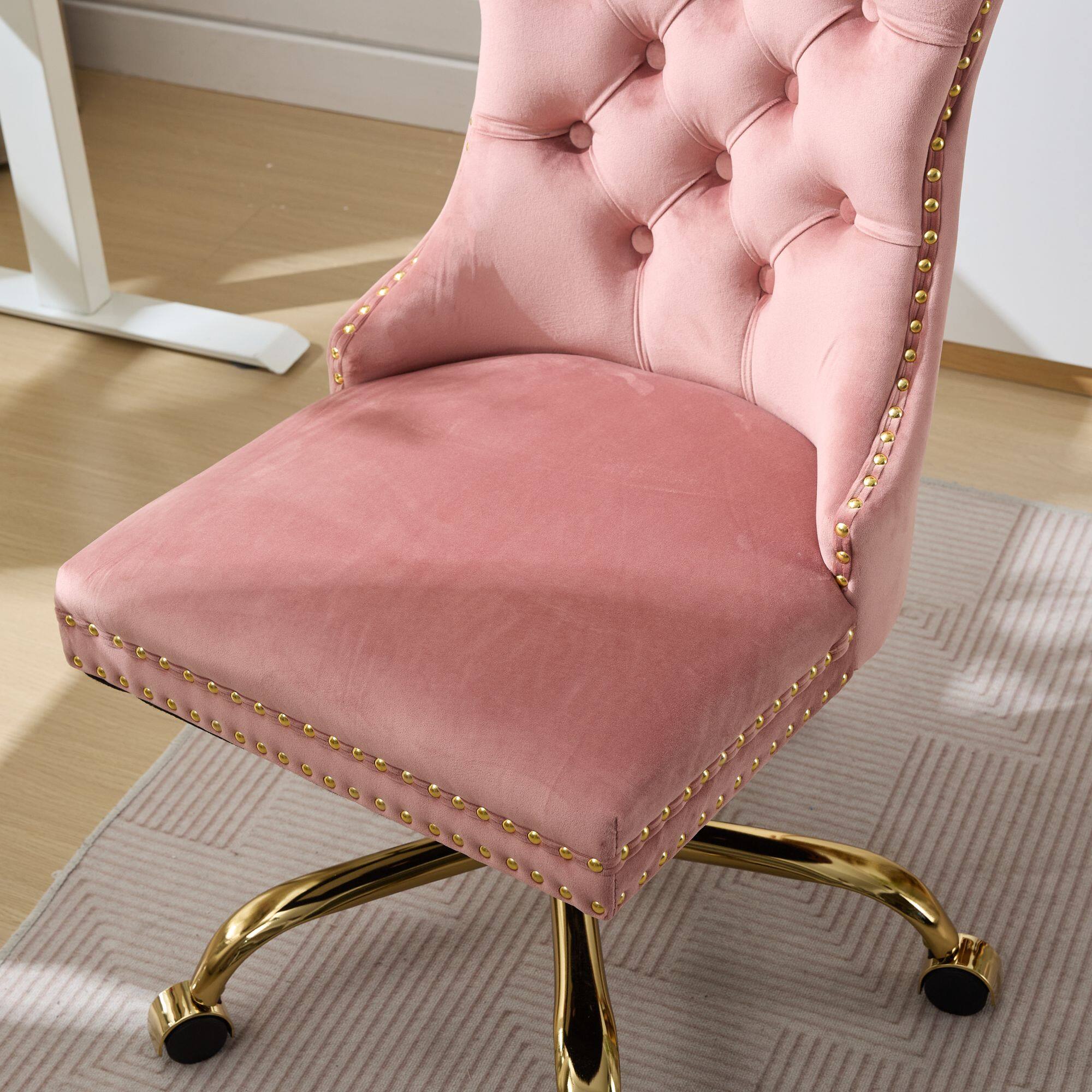 Alt View 6. APRILSOUL - Furniture Office Chair Velvet Tufted Golden Base Pink - Pink.