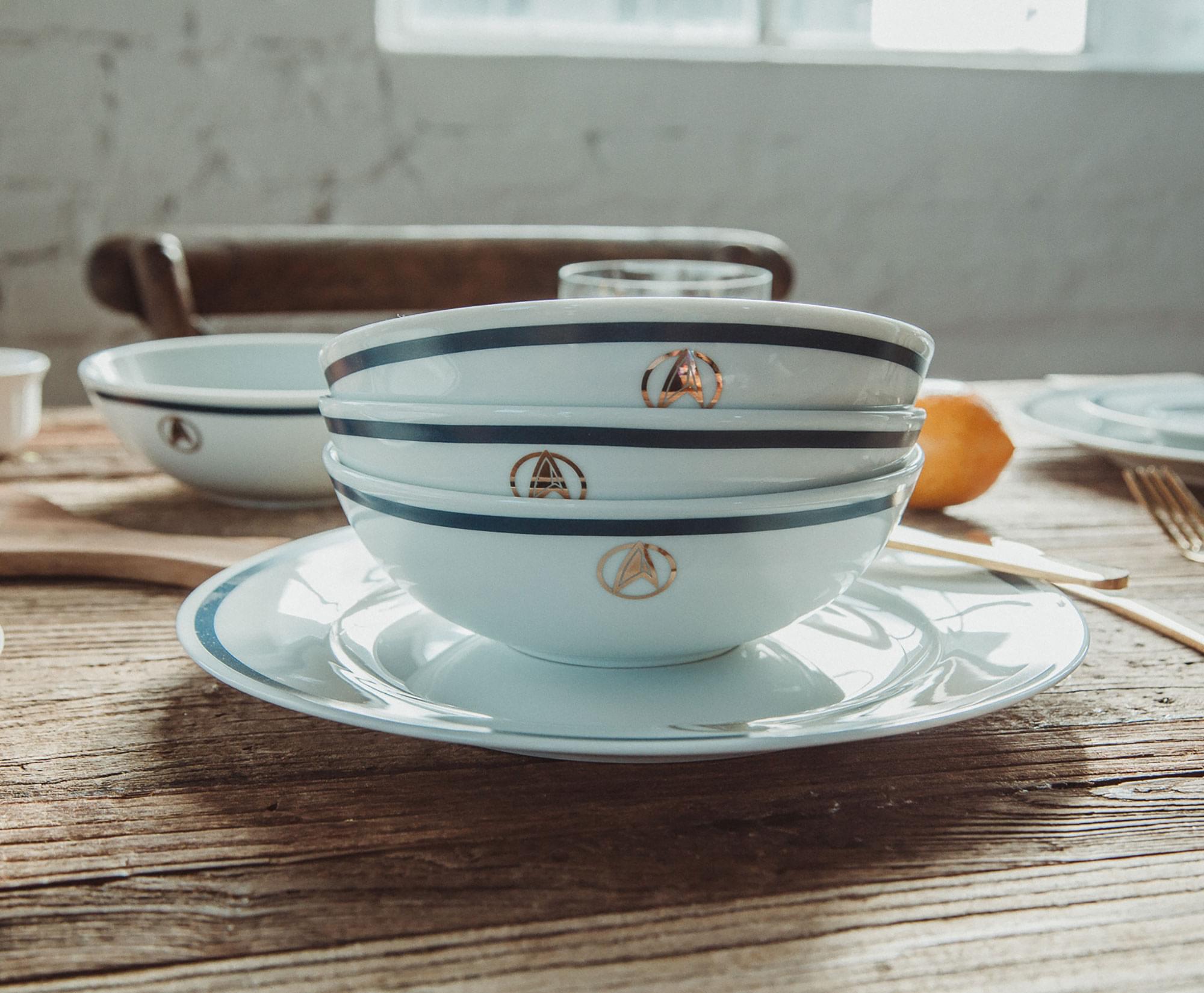 Alt View 2. Ukonic - Star Trek: Picard 25th Century 16-Piece Ceramic Dinnerware Set Replica - White.