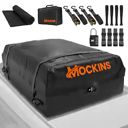 Mockins - 25 Cu Ft. Black Waterproof Car Roof Cargo Bag (60 in. x 43 in. x 17 in.) with PVC Mat, Straps, Hooks, Lock & Carry Case