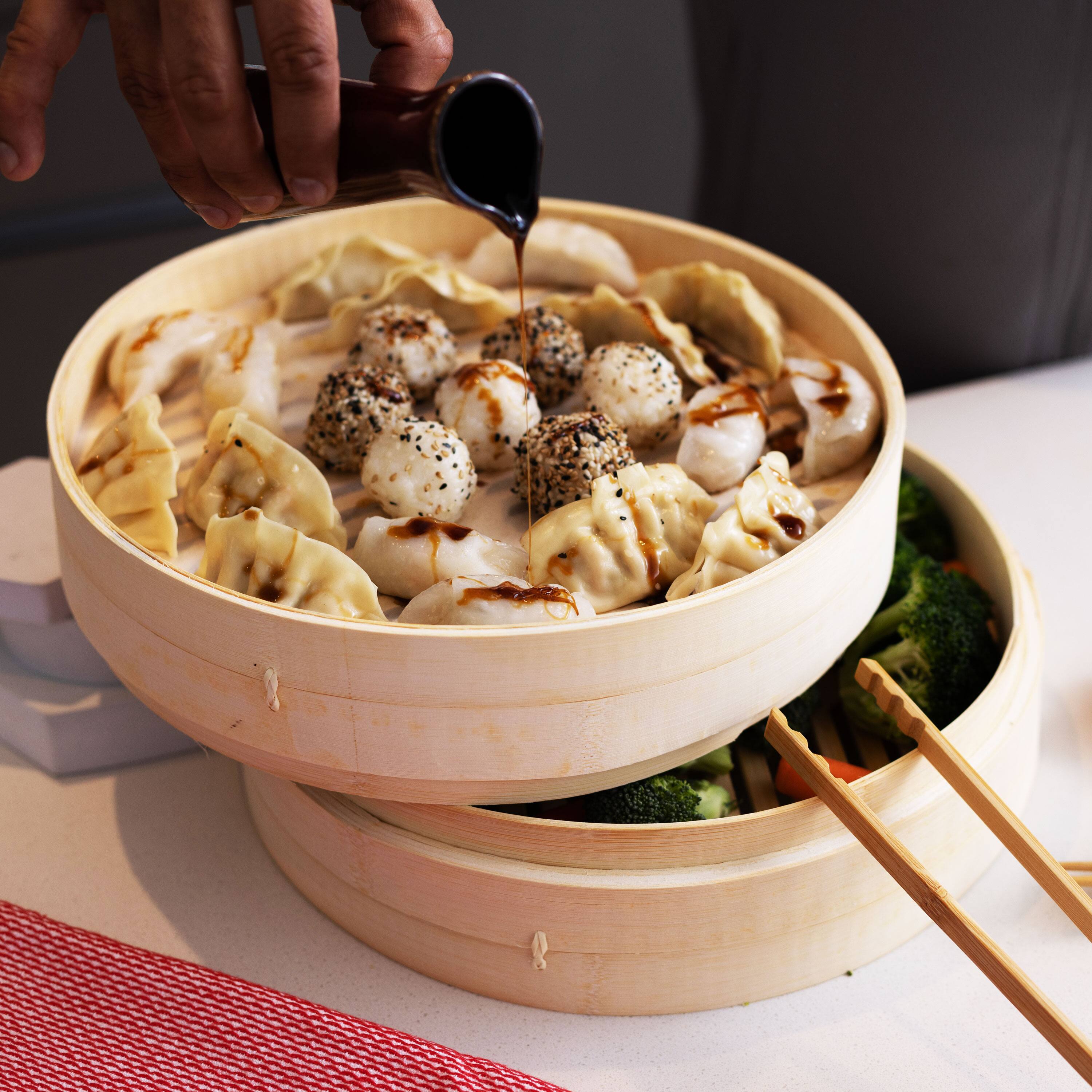 Alt View 1. Escali - Joyce Chen 2-Tier Bamboo Steamer Baskets, 10-Inch - Natural.