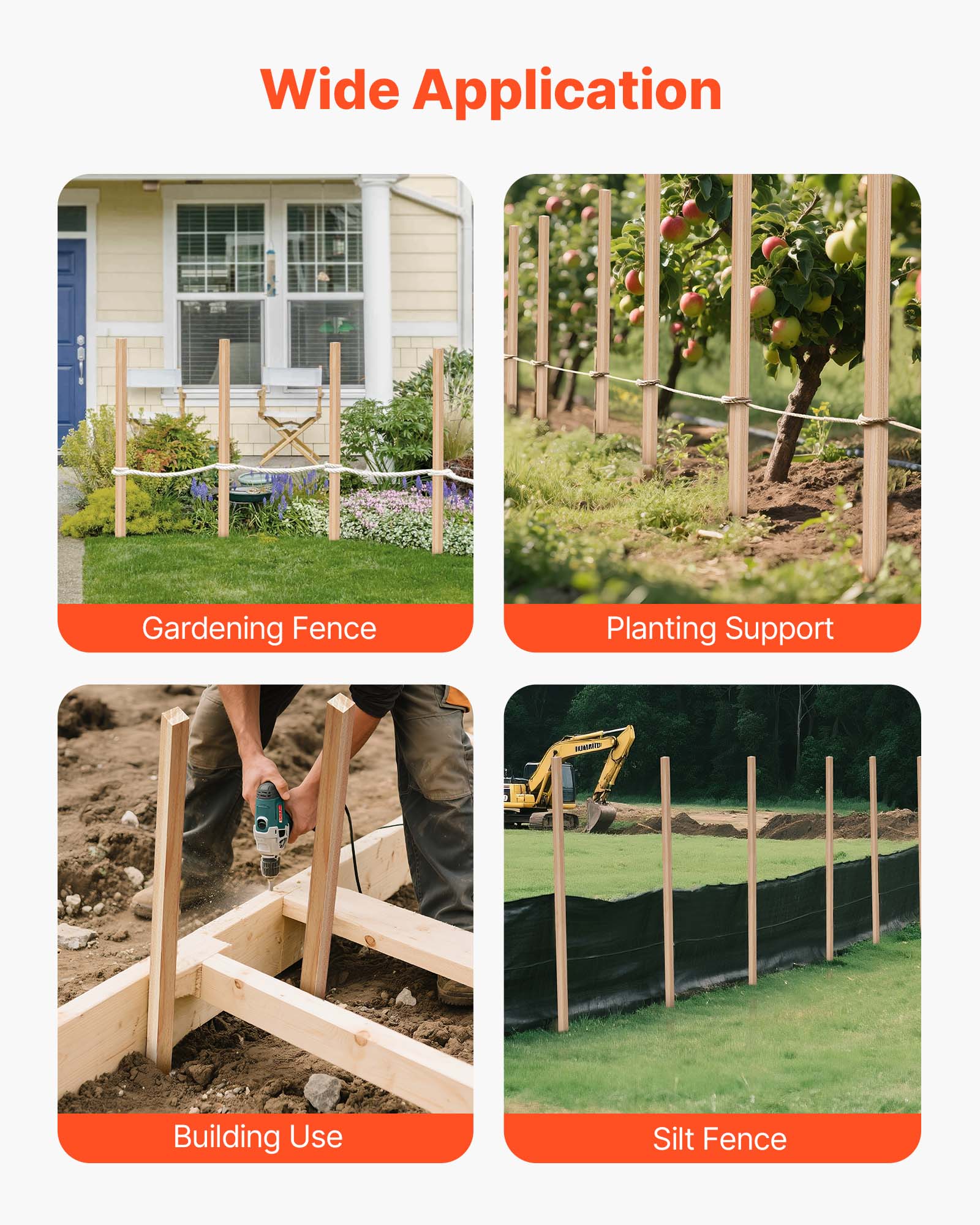 Wide Application  
- Gardening Fence  
- Planting Support  
- Building Use  
- Silt Fence