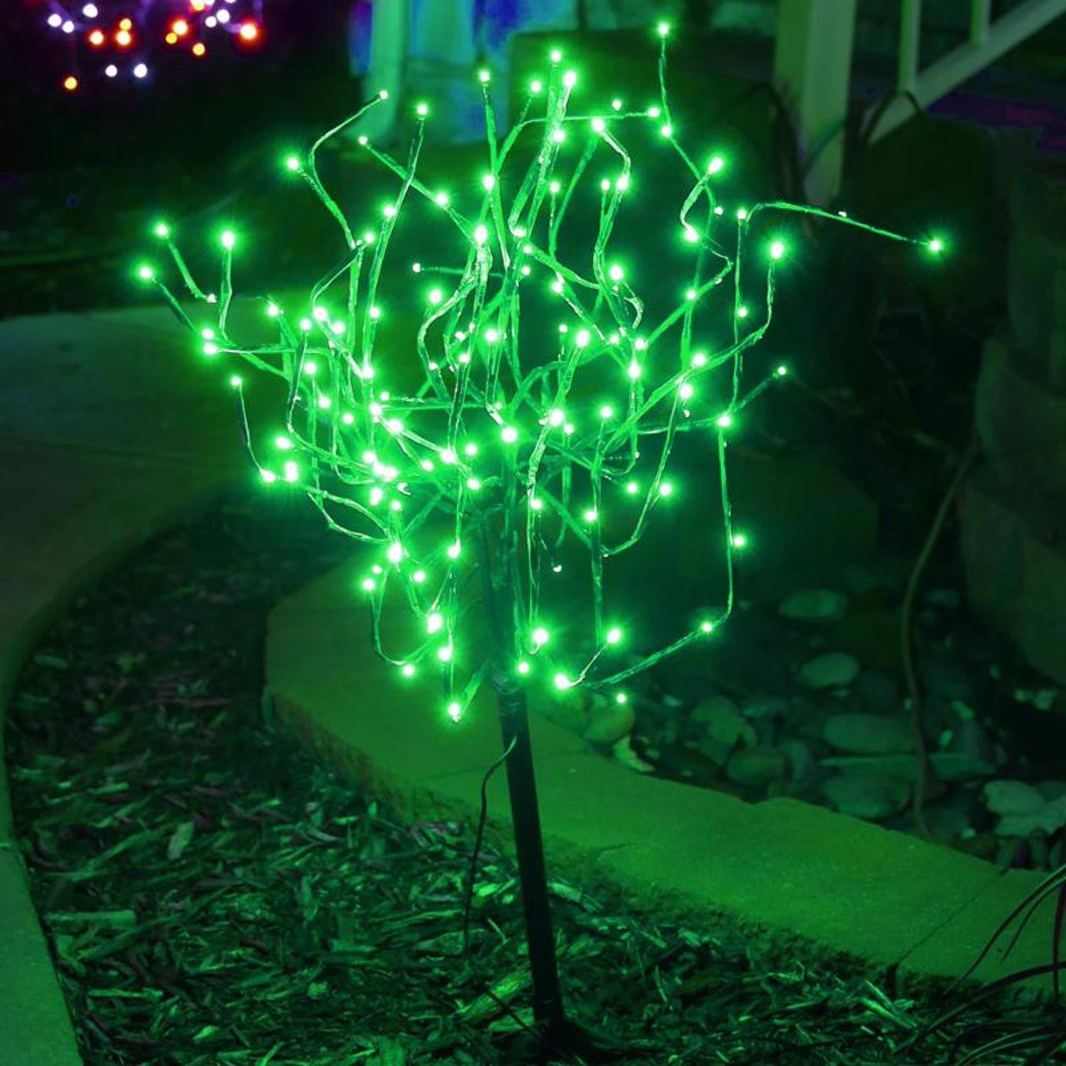 Back. Celebrations - Celebrations Platinum LED Green Light Burst 32 in. Yard Decor - Green.