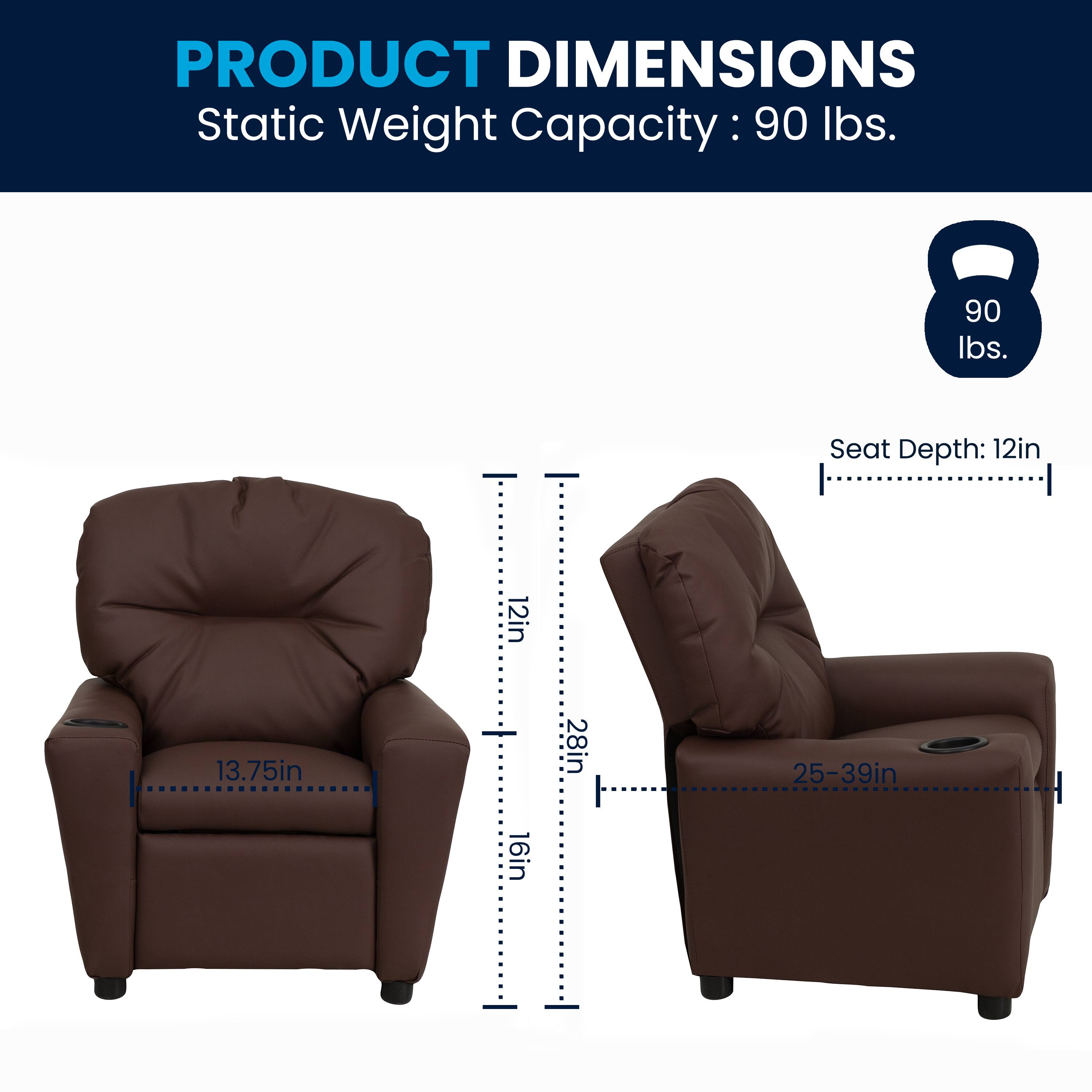 PRODUCT DIMENSIONS  
Static Weight Capacity: 90 lbs.  
Seat Depth: 12in  
Seat Height: 13.75in  
Seat Width: 28in  
Seat Back Height: 25-39in  
Seat Width: 16in