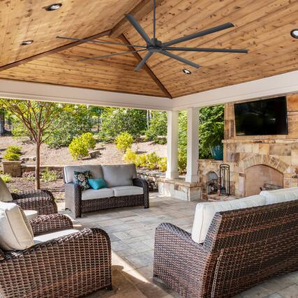 Front. Breezary - 108-Inch Ceiling Fan with 7 Blades, DC Motor, Adjustable Speeds, Remote Control, and Timed Settings - 108-inch black.