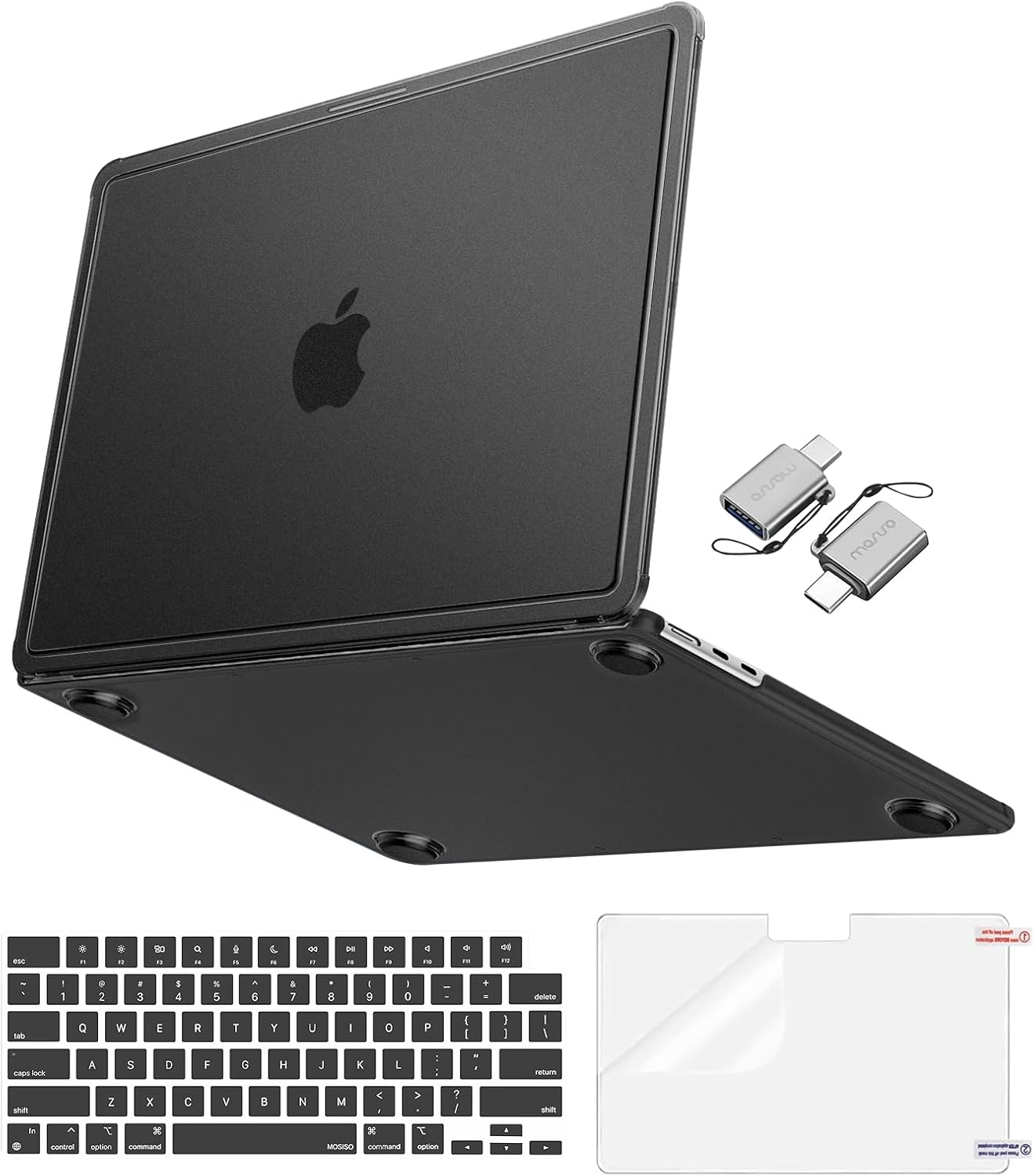 mosiso - 4in1 Kit Case for MacBook Air 13 inch Case M5 M4 M3 M2 Cover for MacBook Air 13.6 Case A3449 A3240 A3113 A2681 2026-2022 - Black