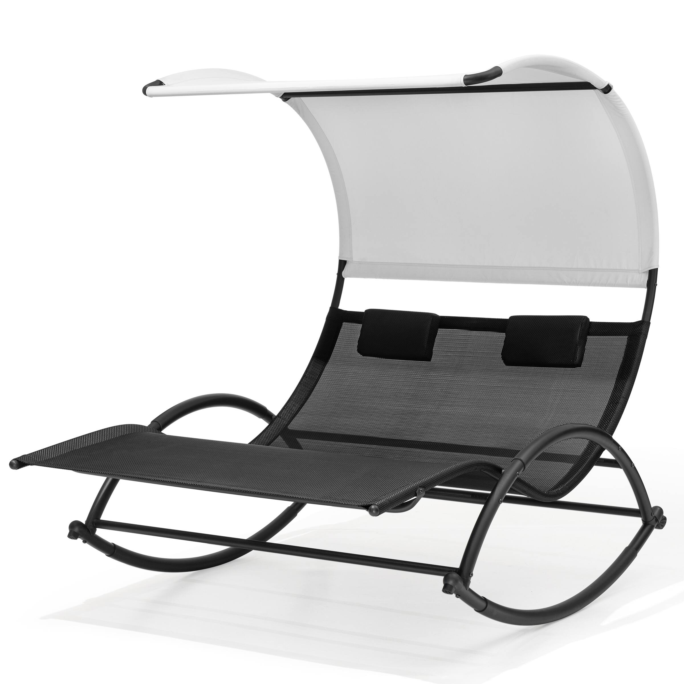 Crestlive Products - Outdoor Double Sun Bed Chaise Lounge Chair Rocking Bed with Sun Shade & Wheels - Black price history on PriceWatchPro