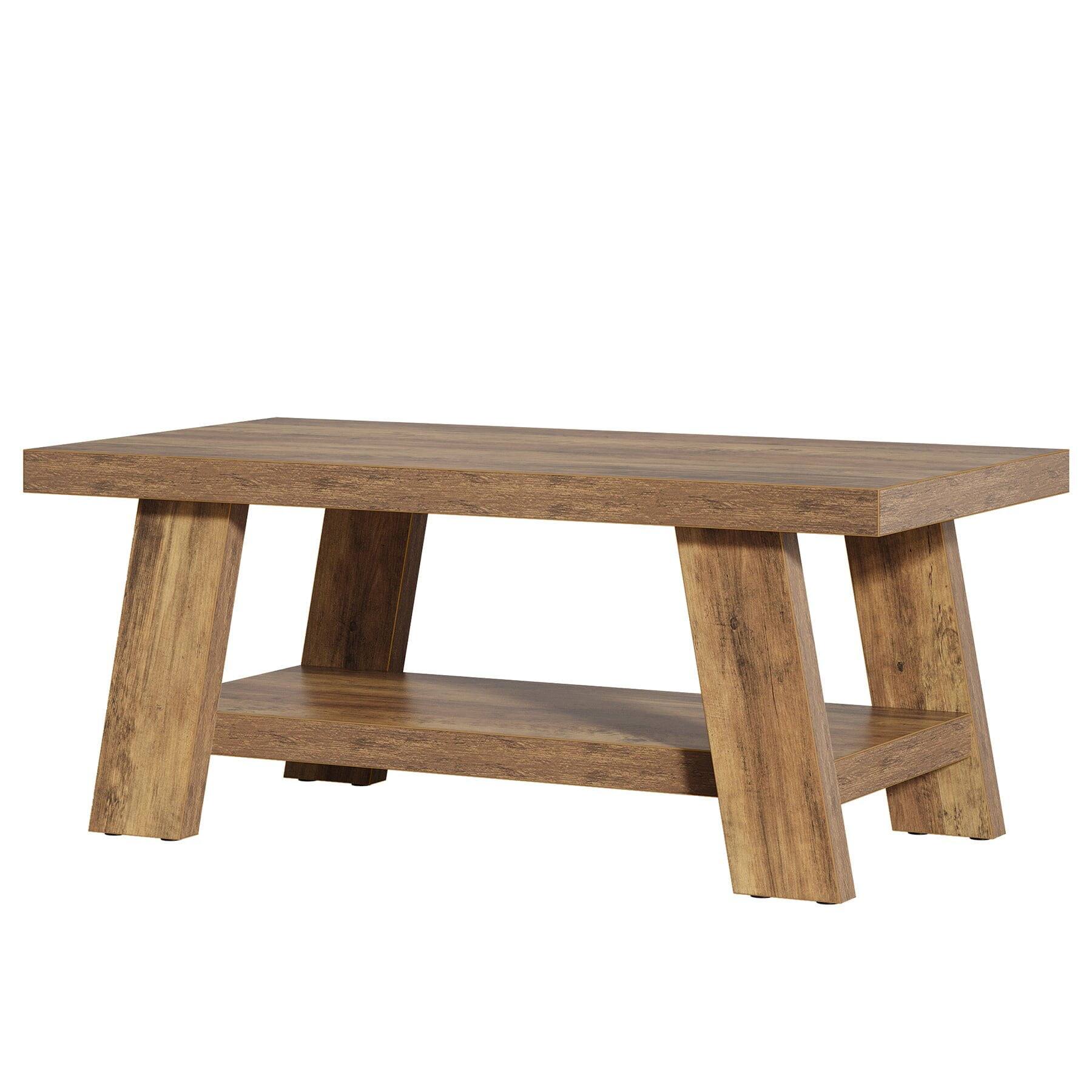 Back. Kadyn - Handcrafted Wooden Coffee Table - Shelf, 2-Tier Living Room Centerpiece, Stylish End Table, Durable & Elegant, Brown - Brown.