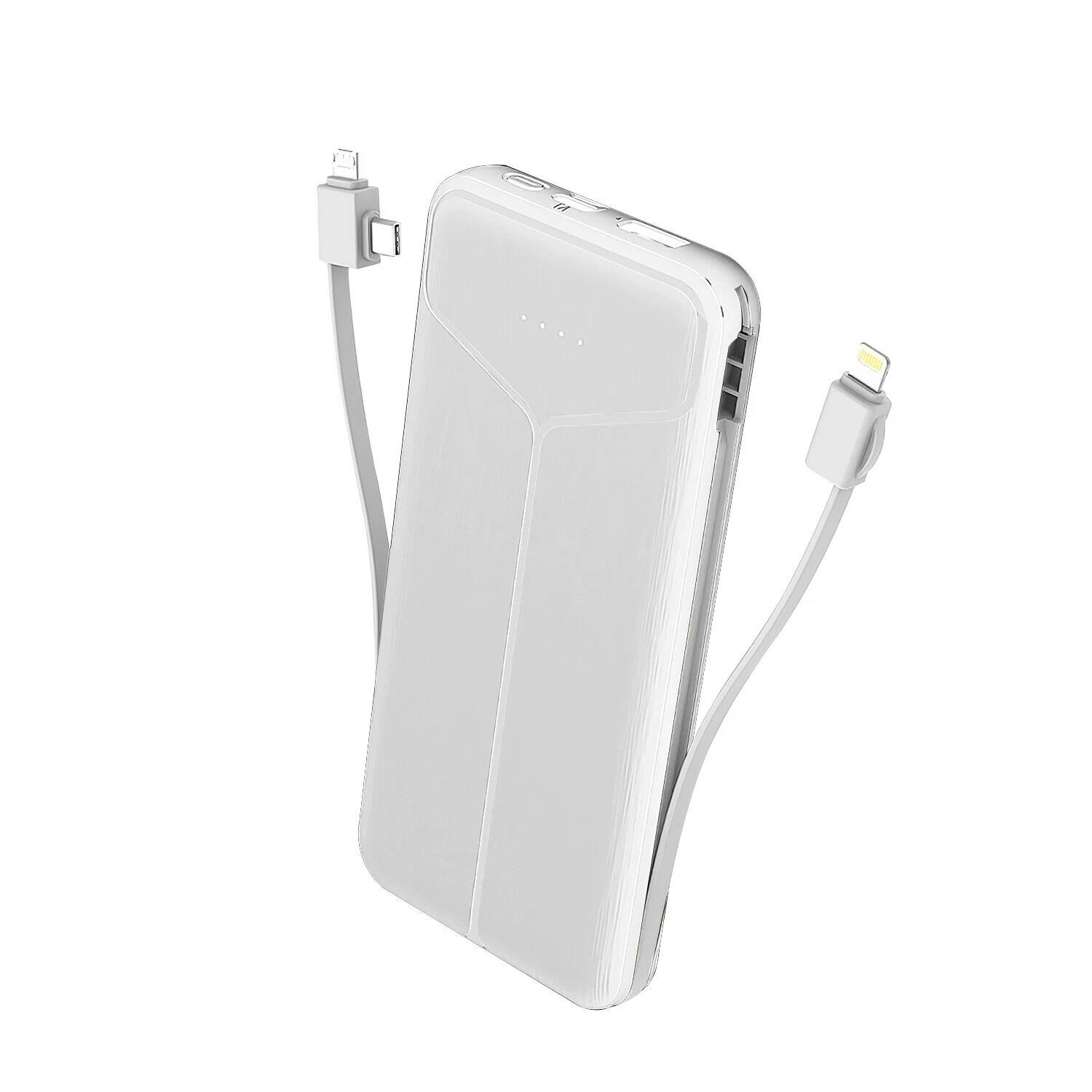 Front. Stock Preferred - 10000mAh Ultra Slim Power Bank with Built-in AC Wall Plug - White.
