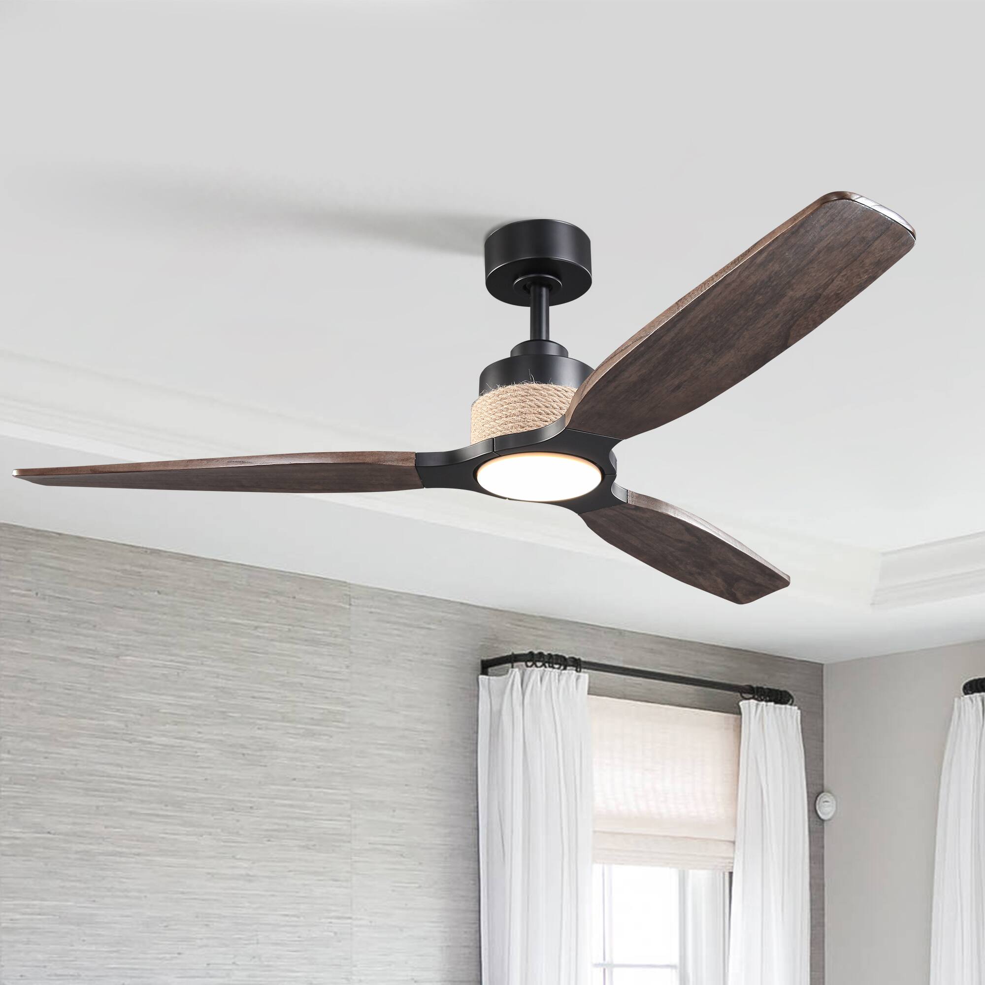 Alt View 1. Parrot Uncle - 56" Transition Black Solid Wood Jute 3CCT LED Ceiling Fan with Light and Remote - Black.