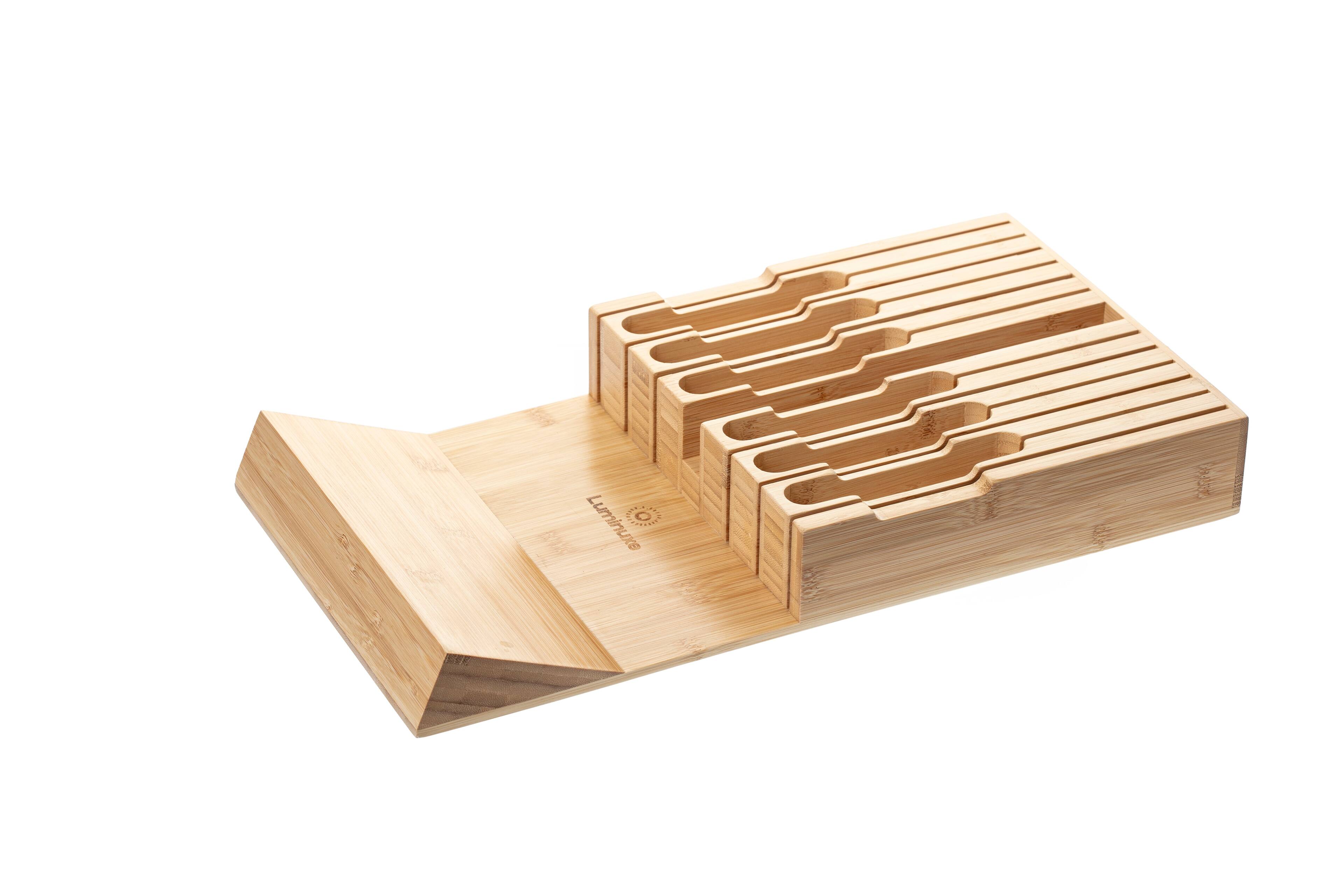 Alt View 6. Luminuxe - Bamboo Knife Block Drawer Organizer, Nonslip, In Drawer Wooden Knife Storage, Holds up to 12 Knives.