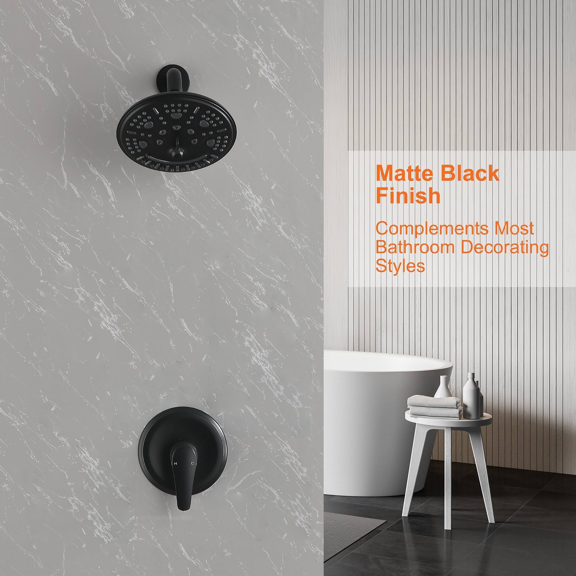 Matte Black Finish  
Complements Most Bathroom Decorating Styles