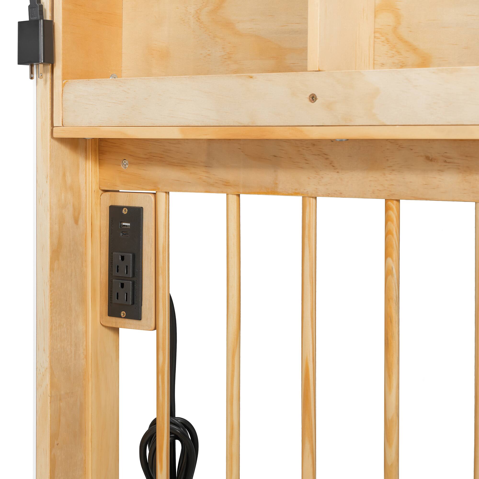 Alt View 7. Anysun - Full Size House Bed with 2 Large Drawers, Side Bookshelf with LED Strip - Natural.